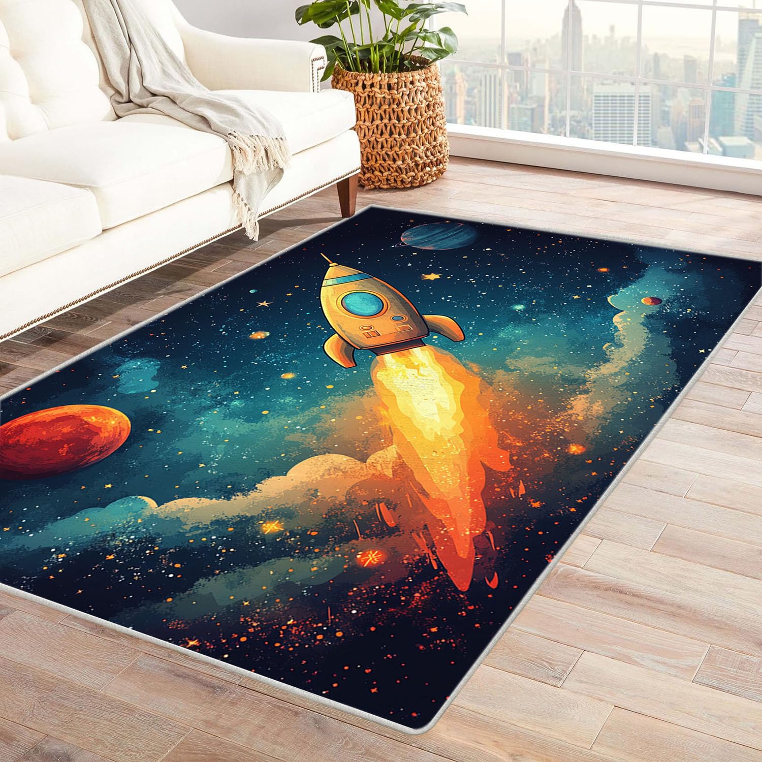 Tapis chambre adulte ciel étoilé or pour une ambiance cosy
