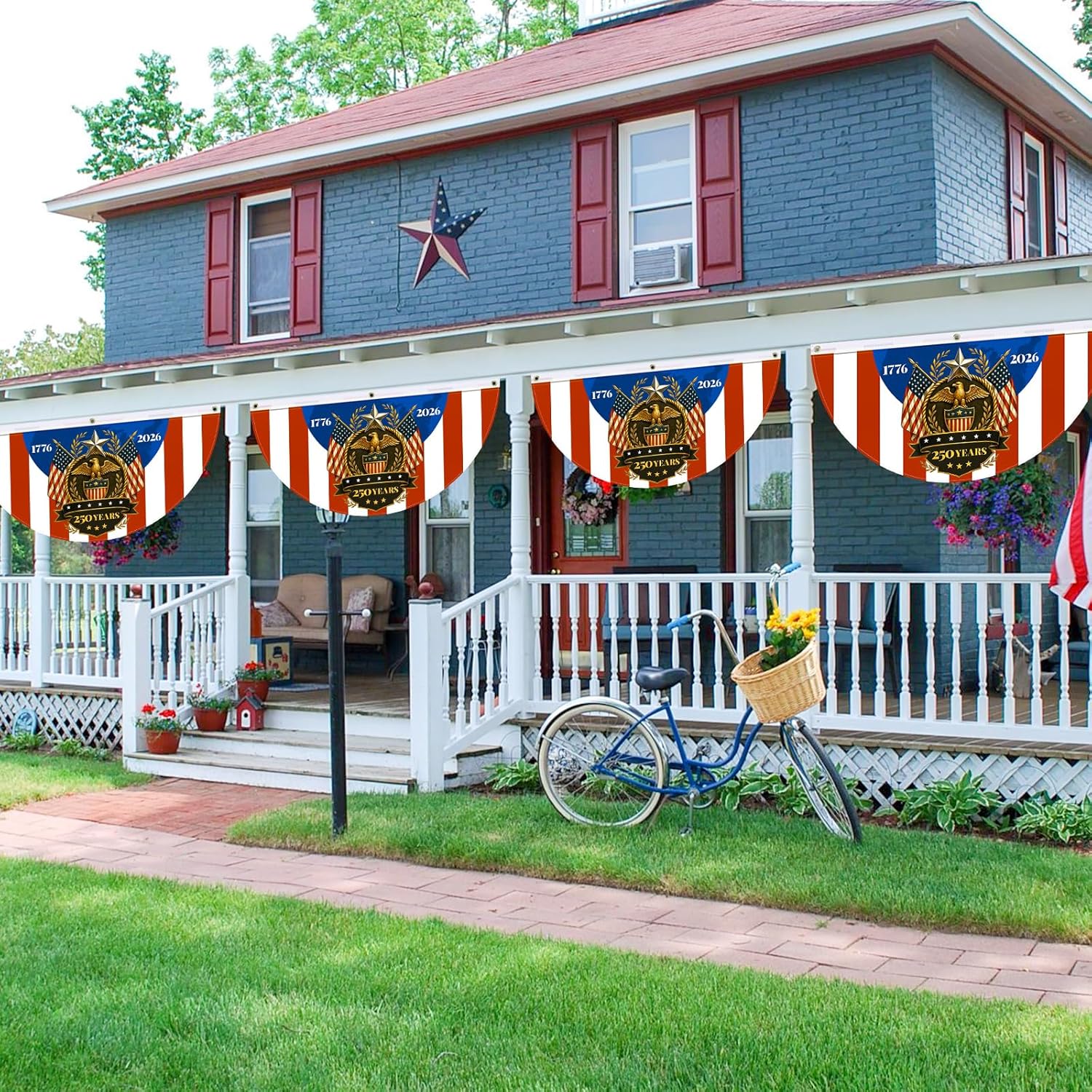 Ketsana American 250th Anniversary Flag Bunting, 4th of July Fan Flags Outdoor 3x6 FT, 1776-2026 USA Patriotic Decorations for Outside Porch Yard Garden, Red White and Blue Decor (4 Pack)