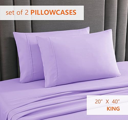 Miniatura 2 de American Home Collection Juego de 2 fundas de almohada de microfibra de doble cepillado, suaves y de fácil cuidado (lavanda, King)