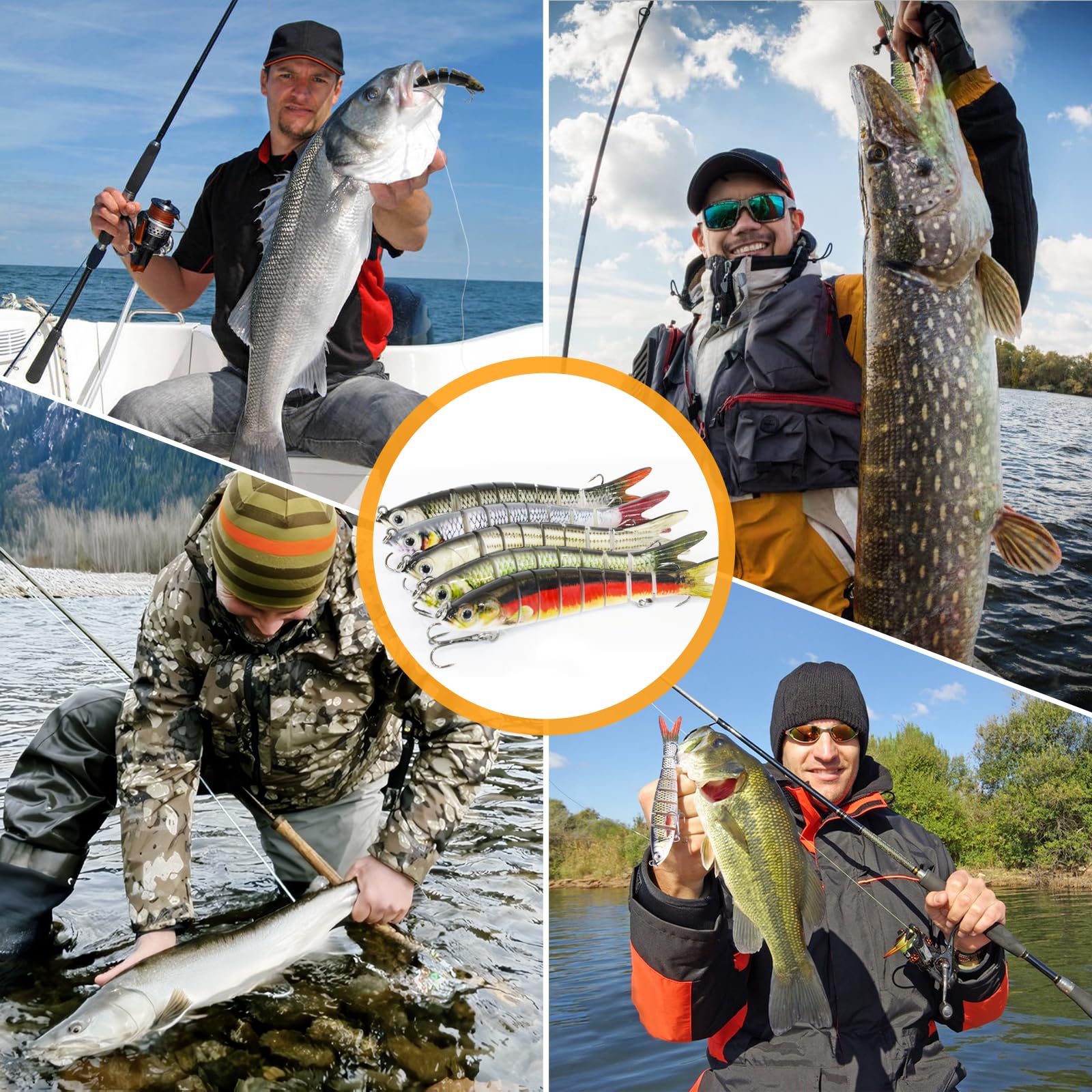 5 Pezzi Artificiali Spinning Mare, Esche Artificiali Spinning Mare, Swimbaits pesce persico, Luccio, Luccioperca, Elementi Essenziali della pesca in Mare