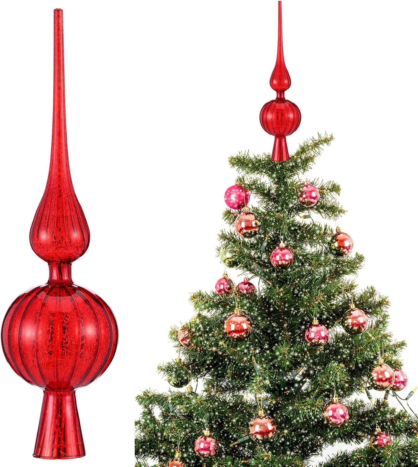 Gejoy Mercury Glass Finial Christmas Tree Topper 12 Inches Vintage Spherical Xmas Tree Topper Mid Century Christmas Ornament for Home Xmas Holiday Party Decorations(Golden)