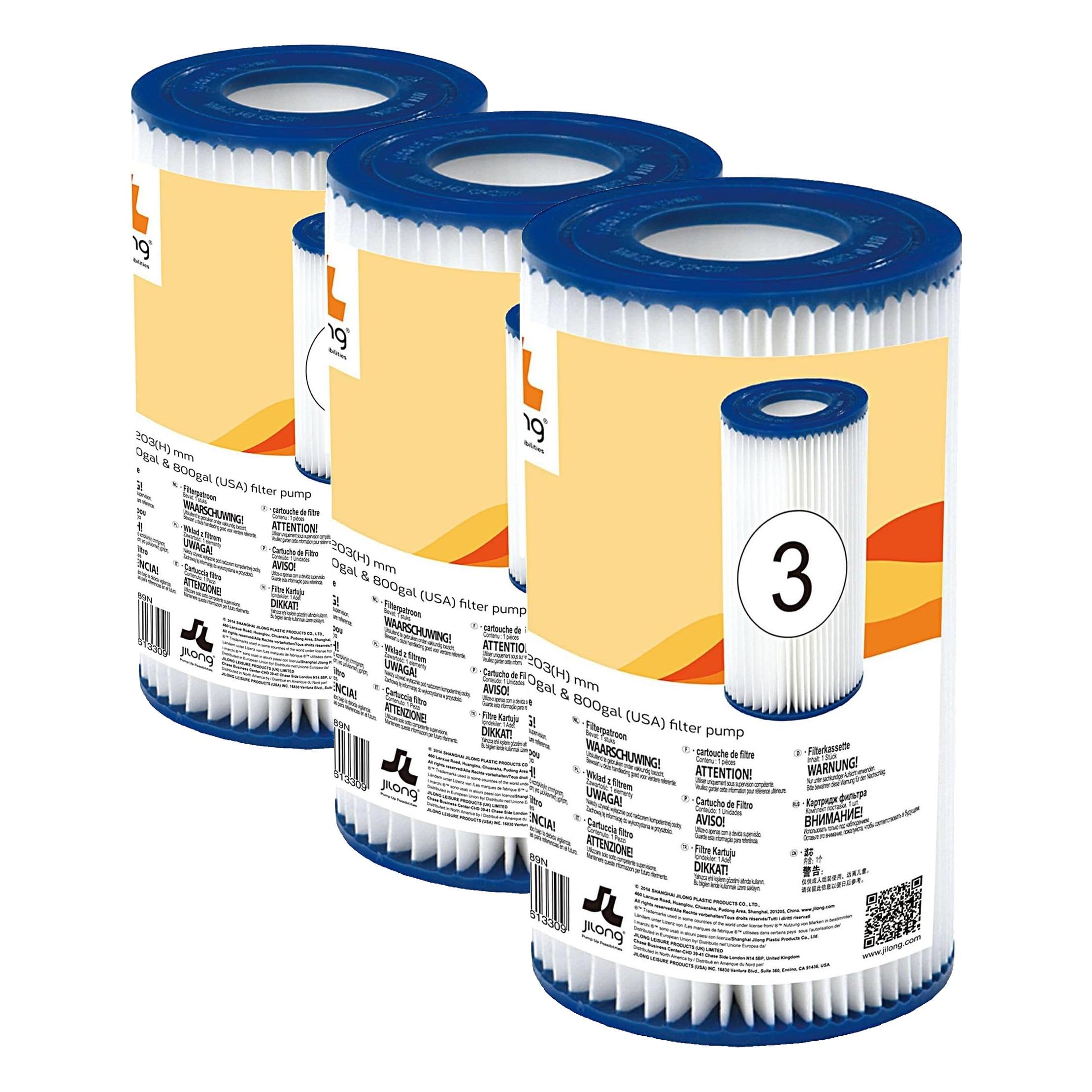 Jilong Avenli Cartucho de filtros para Piscina III, Ø 106 x 203 mm, Ø Interior 52 mm, Dispositivo de filtros para Bombas de Piscina, SPA (Paquete de 3)