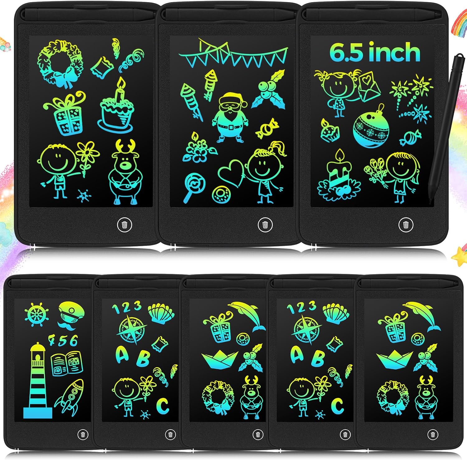 Zhehao 8 Pcs LCD Writing Tablet 6.5 Inch Colorful Drawing Board Educational Kids Doodle Pad Drawing Board Doodle Board for Aged 3-6 Girls Boys Office Gifts Drawing Board(Black) Zhehao 8 Pcs LCD Writing Tablet 6.5 Inch Colorful Drawing Board Educational Kids Doodle Pad Drawing Board Doodle Board for Aged 3-6 Girls Boys Office Gifts Drawing Board(Black)