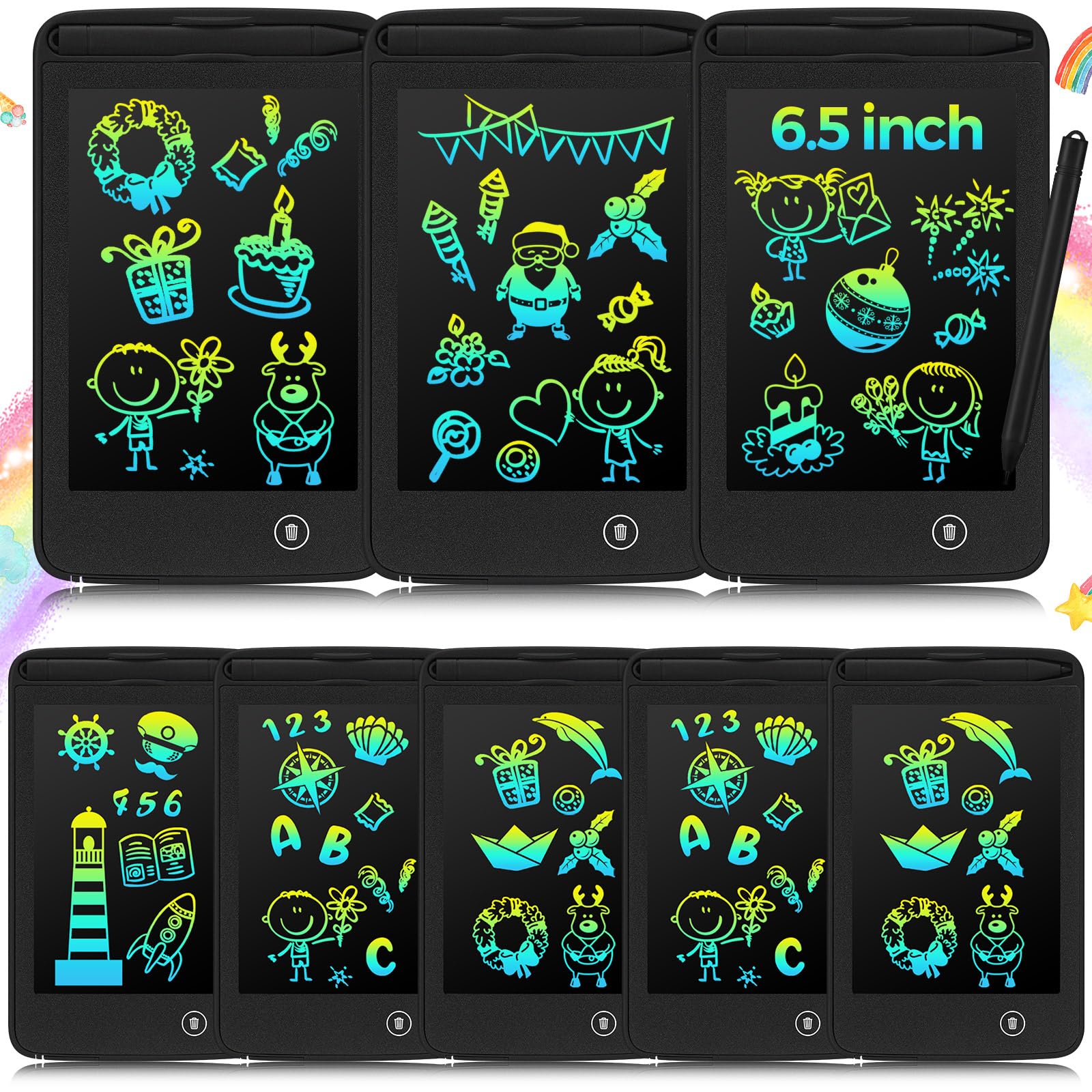 Zhehao 8 Pcs LCD Writing Tablet 6.5 Inch Colorful Drawing Board Educational Kids Doodle Pad Drawing Board Doodle Board for Aged 3-6 Girls Boys Office Gifts Drawing Board(Black)-picture-17