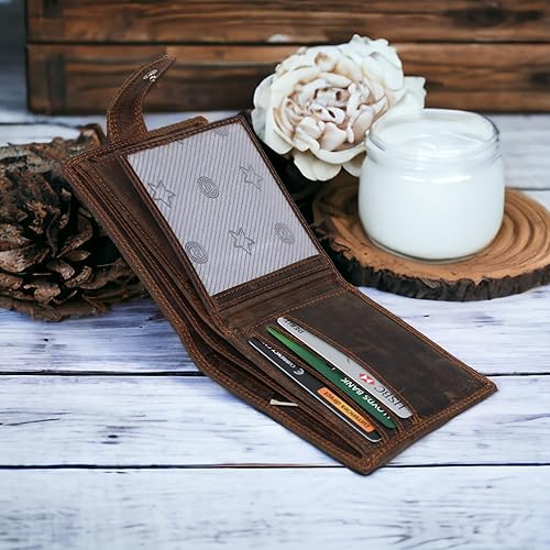 Miniatura 5 de MORUCHA Billeteras para hombre, antirrobo con bloqueo RFID, de cuero envejecido, billetera de piel envejecida, tarjetero, organizador de monedas,