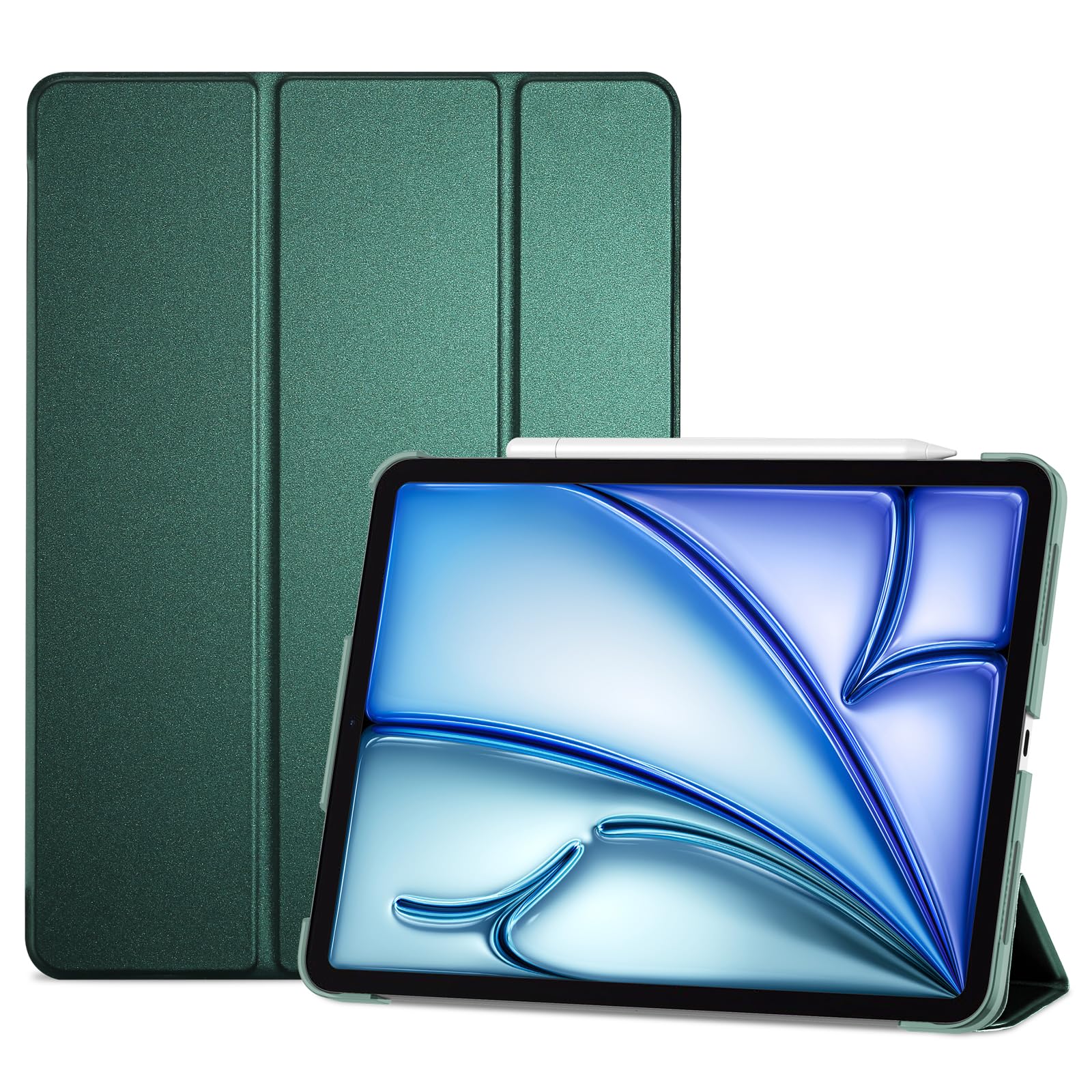 EasyAcc Coque IPad Air 11 Pouces M3 2025 / M2 2024 Avec Porte-Crayon - Housse Ultra Fine TPU Bleu De Mer