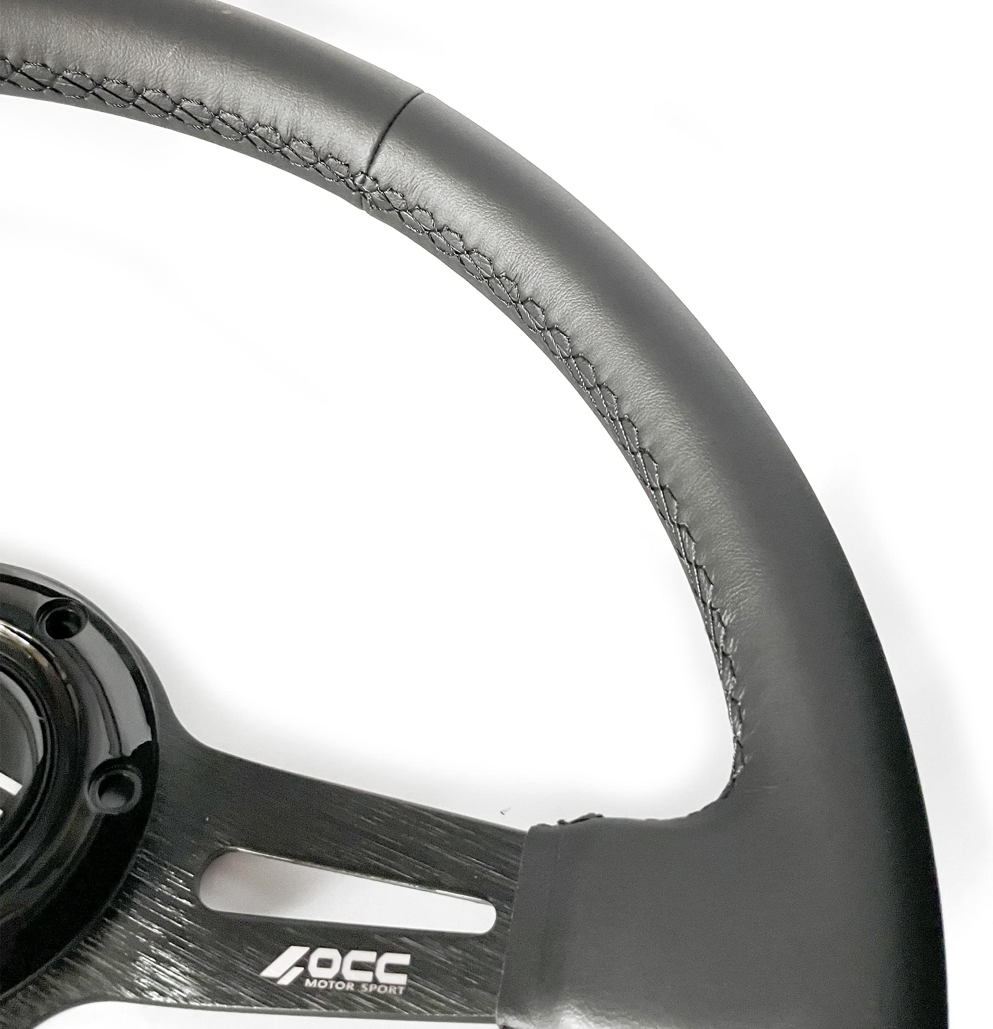 OCC MOTOR SPORT Półbuty kierownica Auto Classic model Nappa skóra czarne ramiona - koło półmiski 75 mm - 350 mm (14 cali)