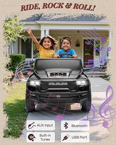 Miniatura 4 de Juguetes de paseo de 24 V para niños grandes, auto eléctrico RAM 1500 RHO con licencia para niños con control remoto, camión con Bluetooth, luces