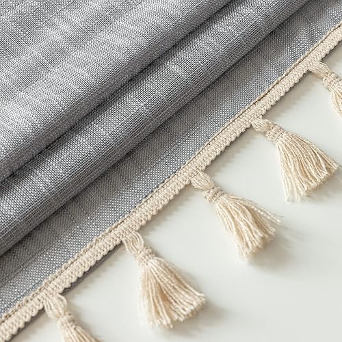 Miniatura 5 de Beda Home - Cenefa de cortina de lino con textura con borlas para cocina de granjas adorno corto rústico con filtro de luz para ventanas pequeñas,