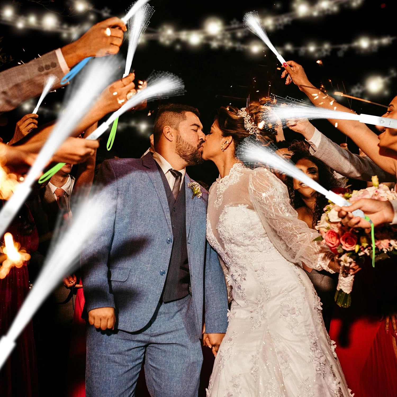 48 PCS White Fiber Optic Wands, Neon Party Supplies, LED Fiber Wands, Wedding Party Supplies, Glow Fiber Wands Sticks, Flashing LED Wands, Fiber Optic Light Wand Sticks for Glow Party Favors - Image 5