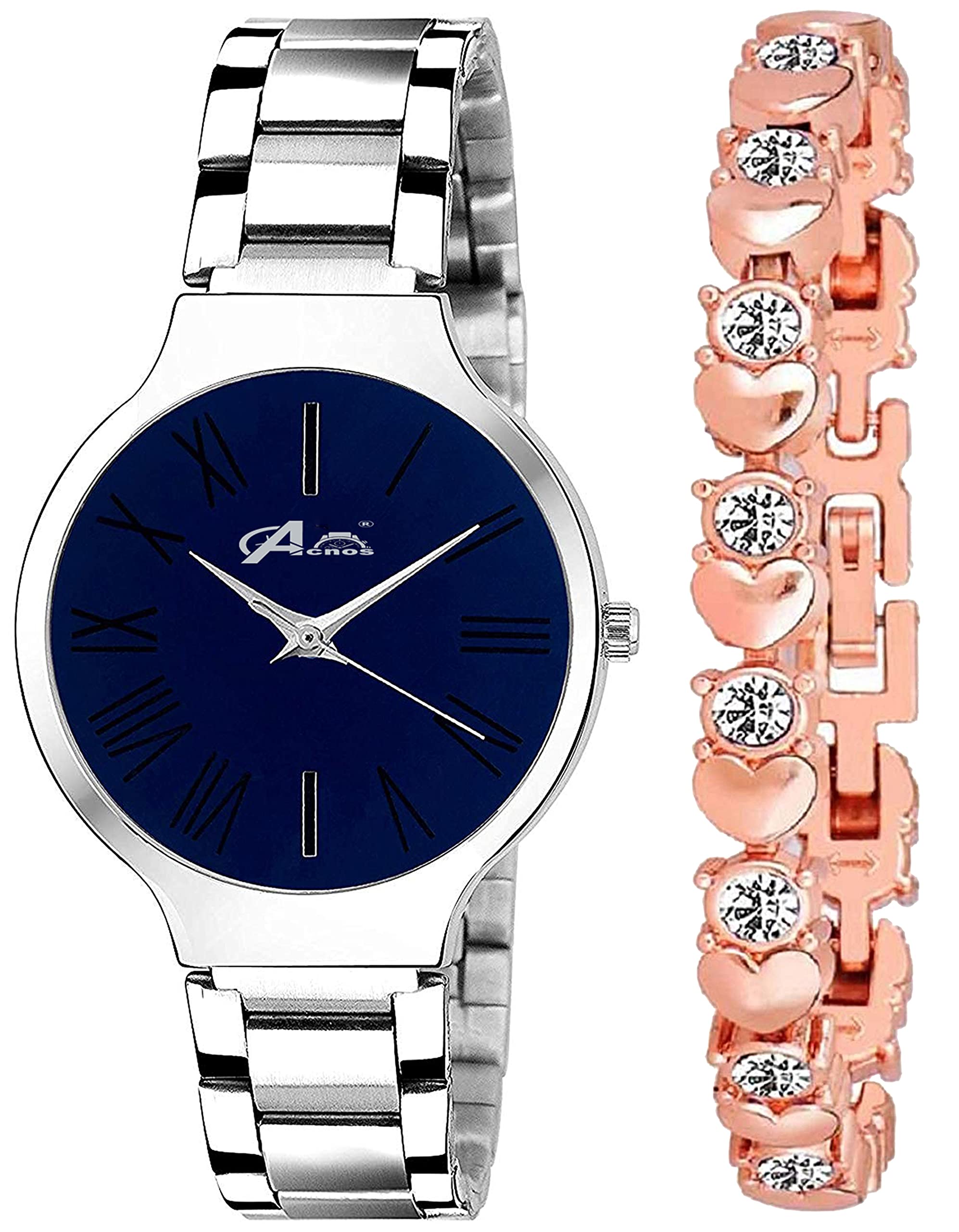Acnos® Premium Analogue Womens 4 Different Blue Dial Stainless Steel Silver Band Watch with Rosegold Bracelet (B08W1Y4T4J) Amazon Price History, Amazon Price Tracker