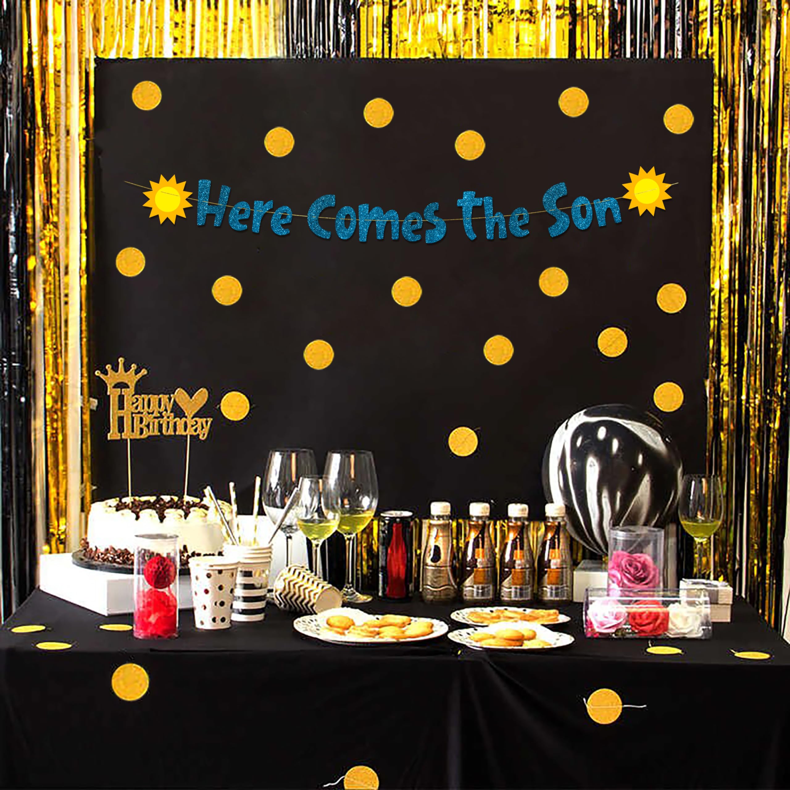 Here Comes The Son Glitter Banner - Baby Shower Decorations for Boy - Blue Gender Reveal Party Garland - Image 3