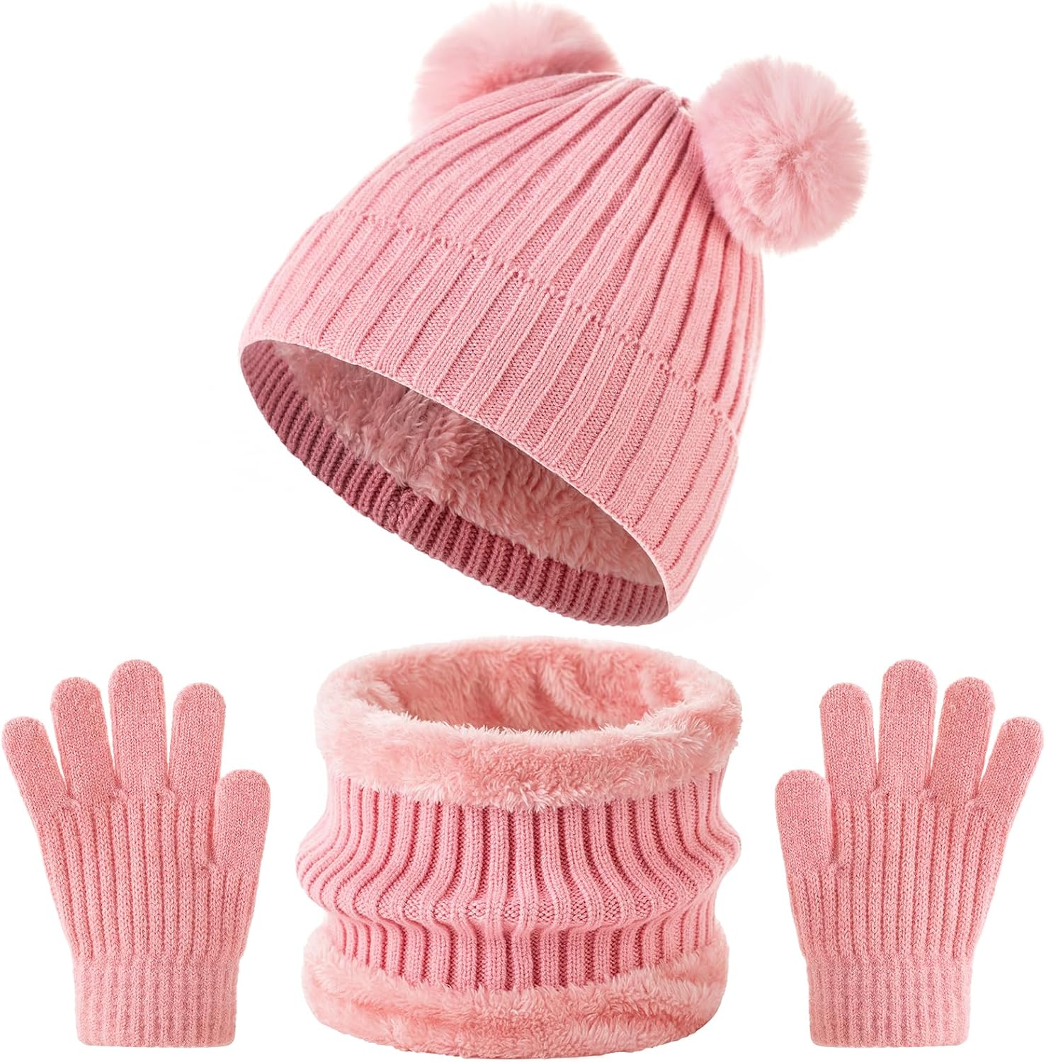 Kids Winter Beanie Hat Scarf Gloves Set Knit Warm