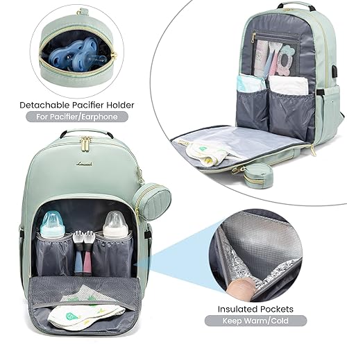 Miniatura 3 de LOVEVOOK Mochila para pañales, bolsa de bebé acolchada con cambiador y soporte para chupete, bolsas de pañales de viaje impermeables para bebés