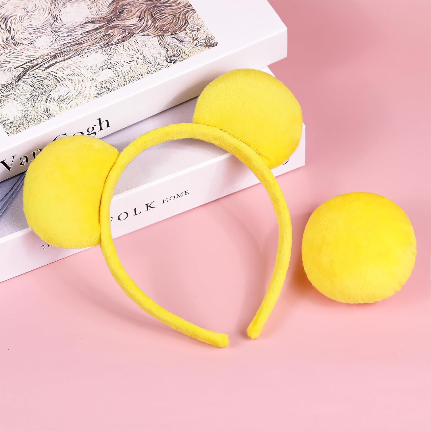 Yellow Bear Ears Headband and Tail, Halloween Costume for Adult Women, Yellow Ears Headband for Cosplay Accessories Party Supplies - Image 2