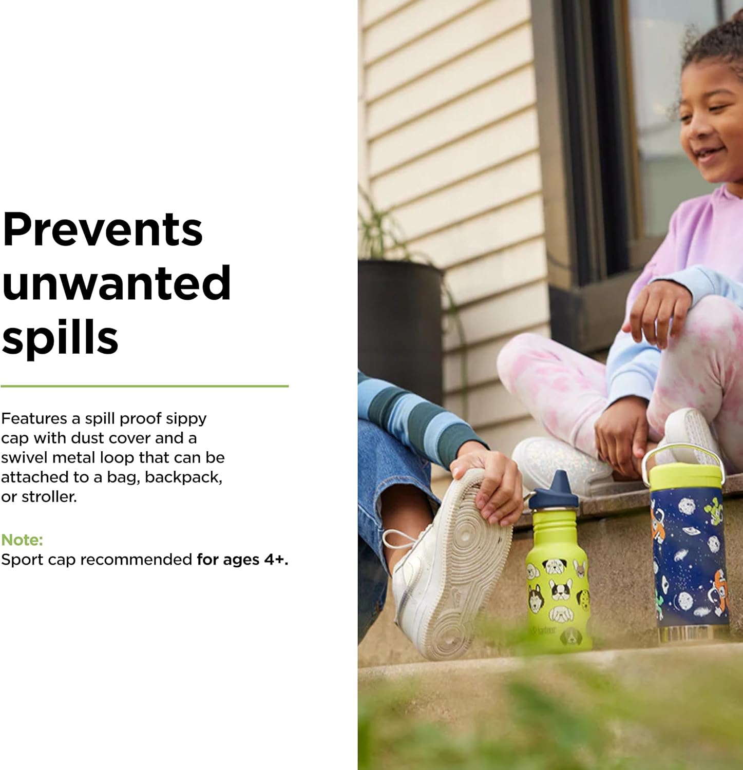 Klean Kanteen 12 oz Classic Kid's Sippy Bottle - For Little Hands - With Dust Cover & Attachable Loop - Durable, BPA-Free, Stainless Steel Material - Fits Interchangeable Caps - Dogs - Image 3