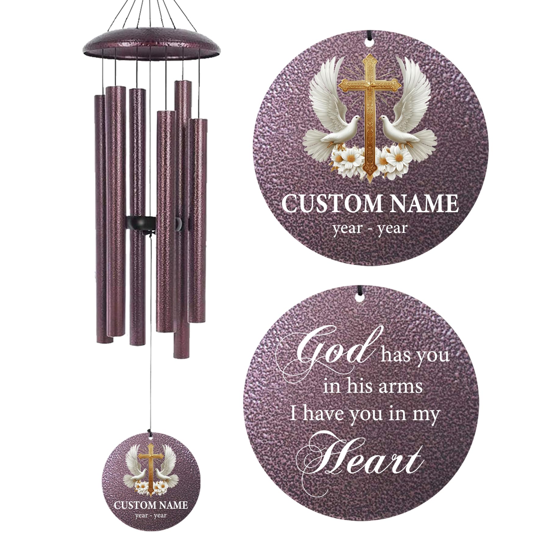 Personalized Memorial Metal Wind Chimes with Cross Dove for Loved