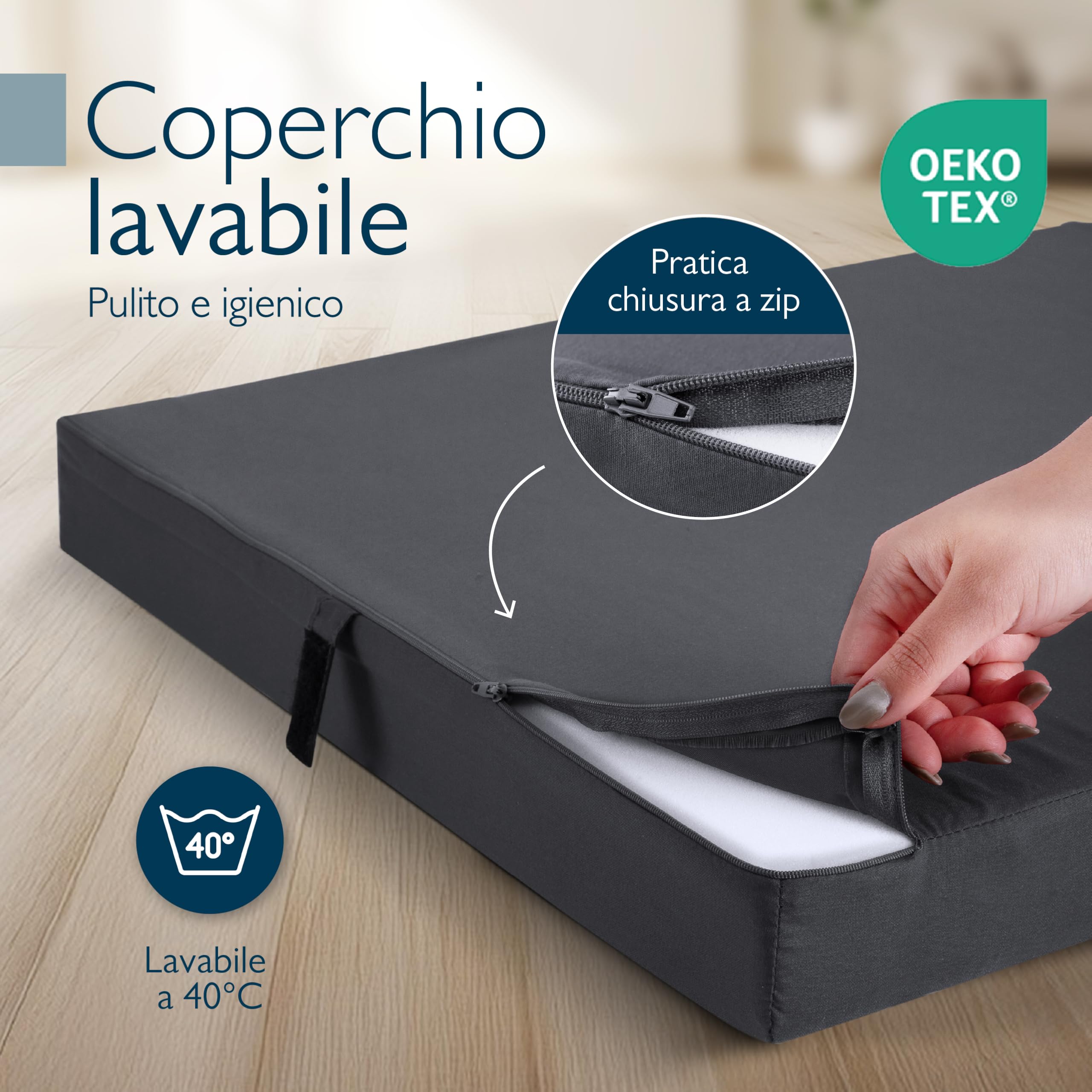 Beautissu Materasso da Campeggio Pieghevole - per Ospiti - Campix 120x195 cm - Soffice Confortevole e Funzionale - Grigio - Materasso Traspirante in Microfibra - Lettino da Viaggio