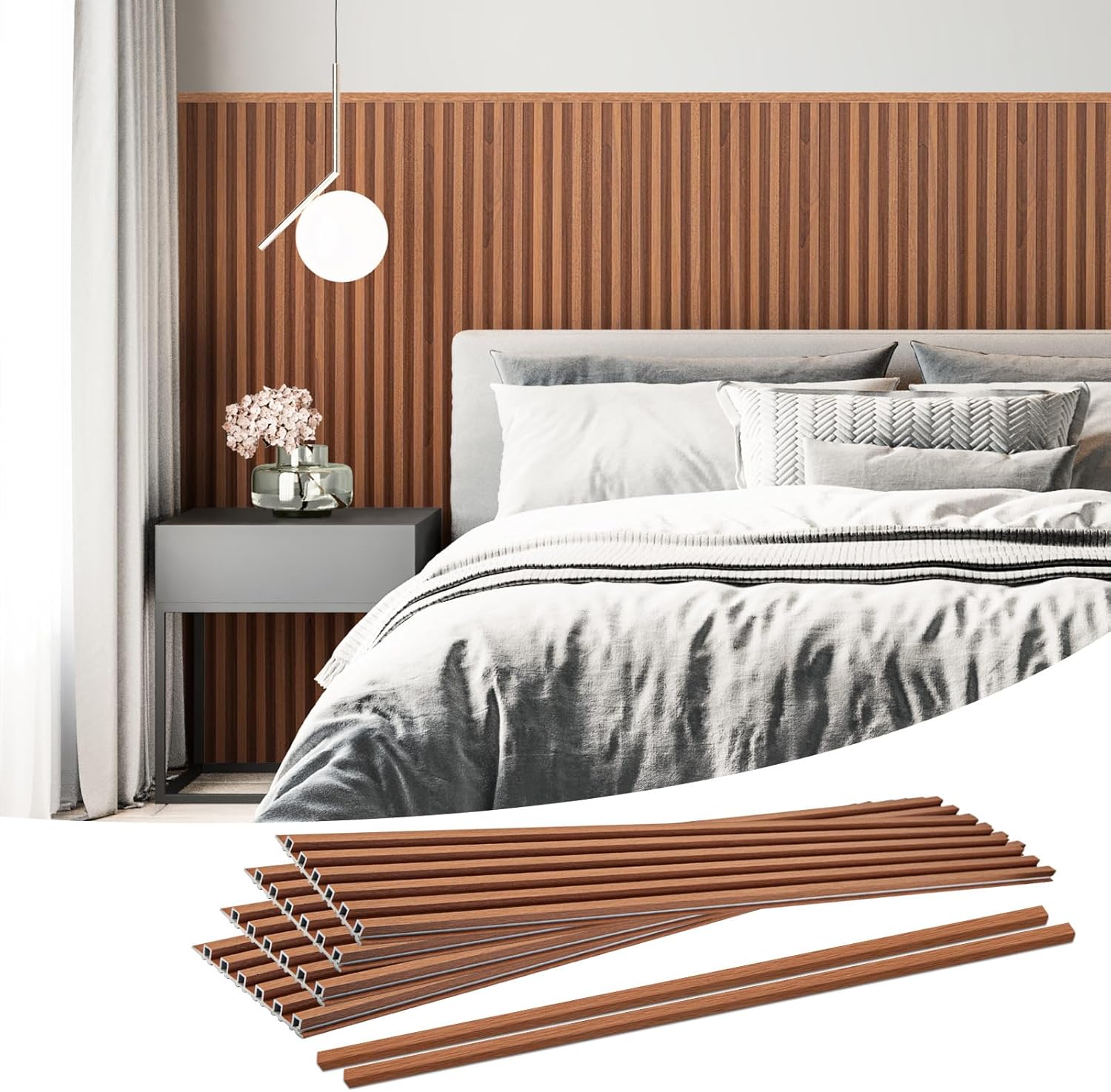 Art3dwallpanels 16 Pack Wood Slat Wall Paneling 51"×6.7" Sound Absorbing 3D Wall Panels for Living Room TV Background Home Office Decor, Teak