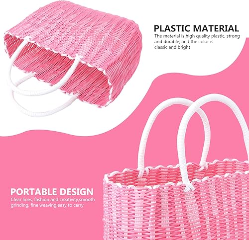 Miniatura 3 de 1 cesta de almacenamiento tejida de plástico, cesta de mano portátil para compras y organización del hogar para artículos de tocador y