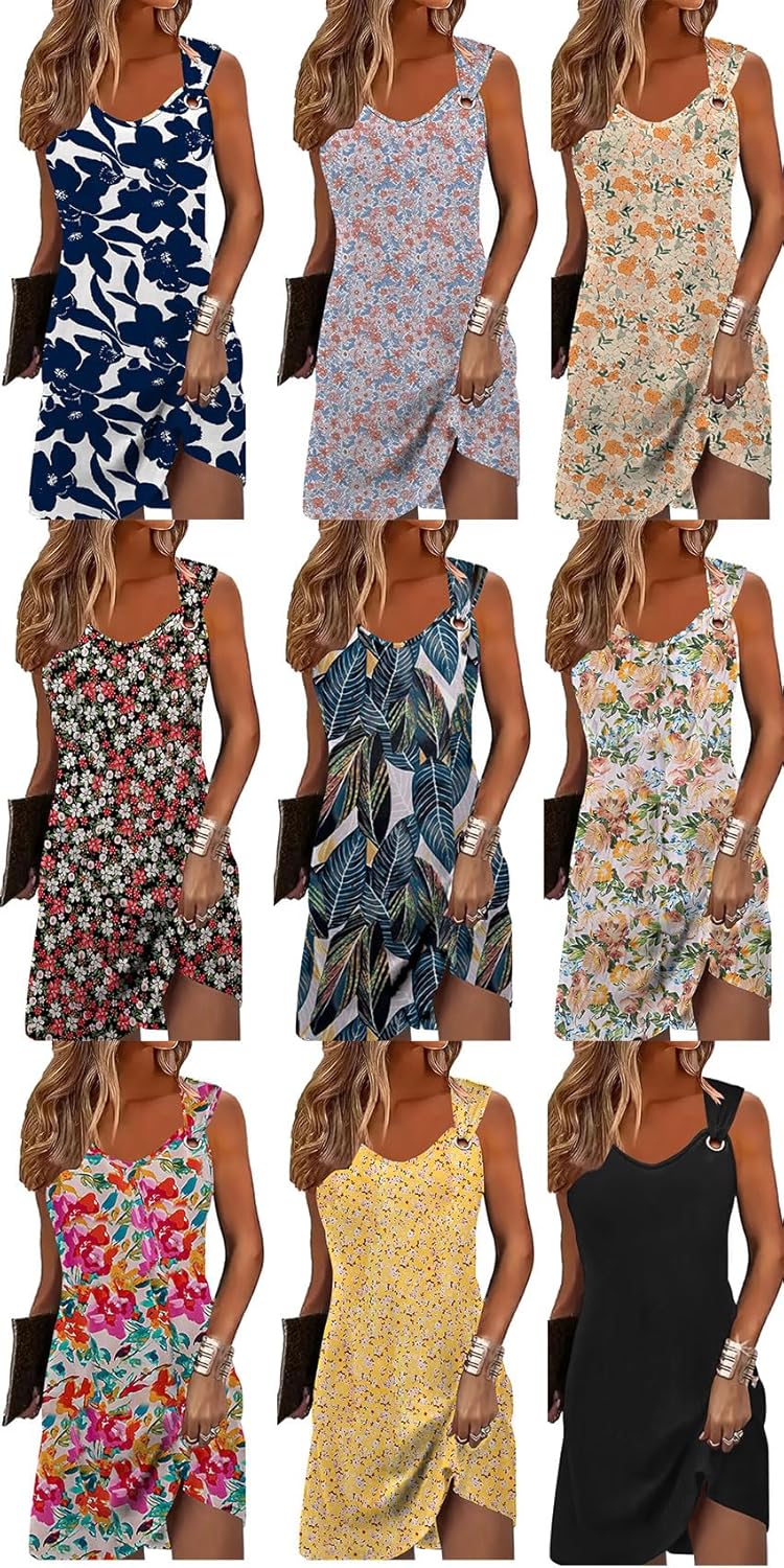 Summer Dresses for Women Sleeveless Casual Sundresses Loose Beach Cover Ups Trendy Tank Midi Sun Dress - Image 5