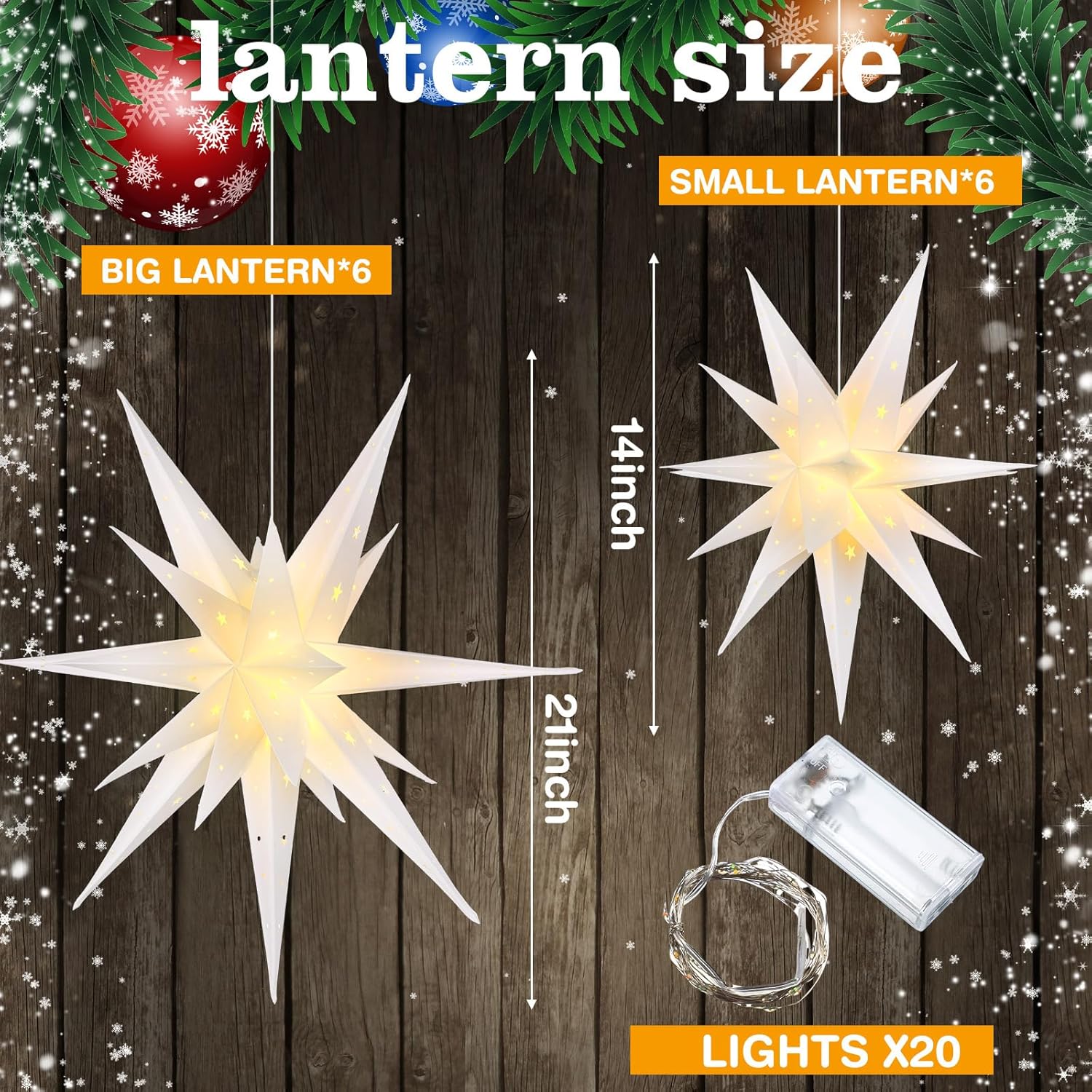 4 Pcs Moravian Star Outdoor Light Indoor Hanging Christmas Decorations, Warm White LED Light, Battery Operated with Timer for Advent Star Wedding Ballroom Venue Decor