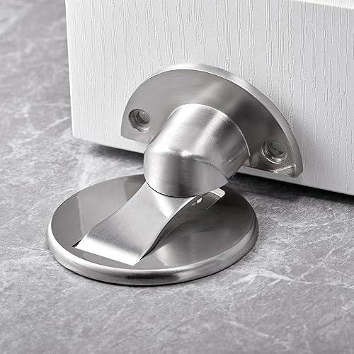 Miniatura 2 de Paquete de 2 topes de puerta plateados para montaje en el suelo, tope de puerta magnético invisible, cierre de puerta para parte inferior de la