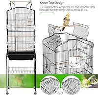 Vista 4 de Yaheetech Jaula para pájaros de 64 pulgadas, jaula para periquitos con bandeja deslizante, comederos, soporte enrollable desmontable, jaulas