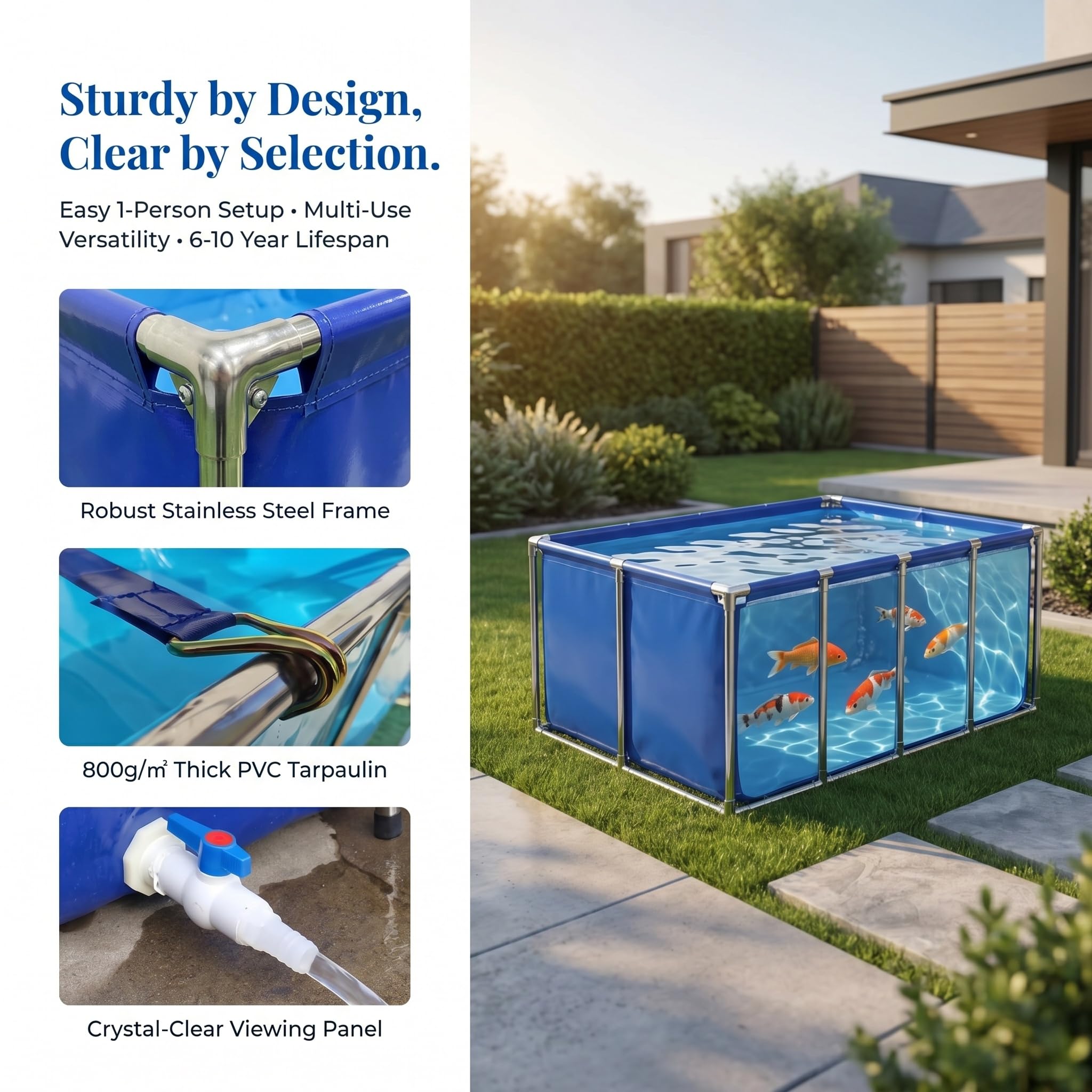 Piscina Fuori Terra Trasparente con Valvola di Scarico, Realizzata in Resistente Telo di PVC E Telaio in Acciaio, Ideale per Acquari E Laghetti Acquatici, Perfetta per Il Relax Allaperto.