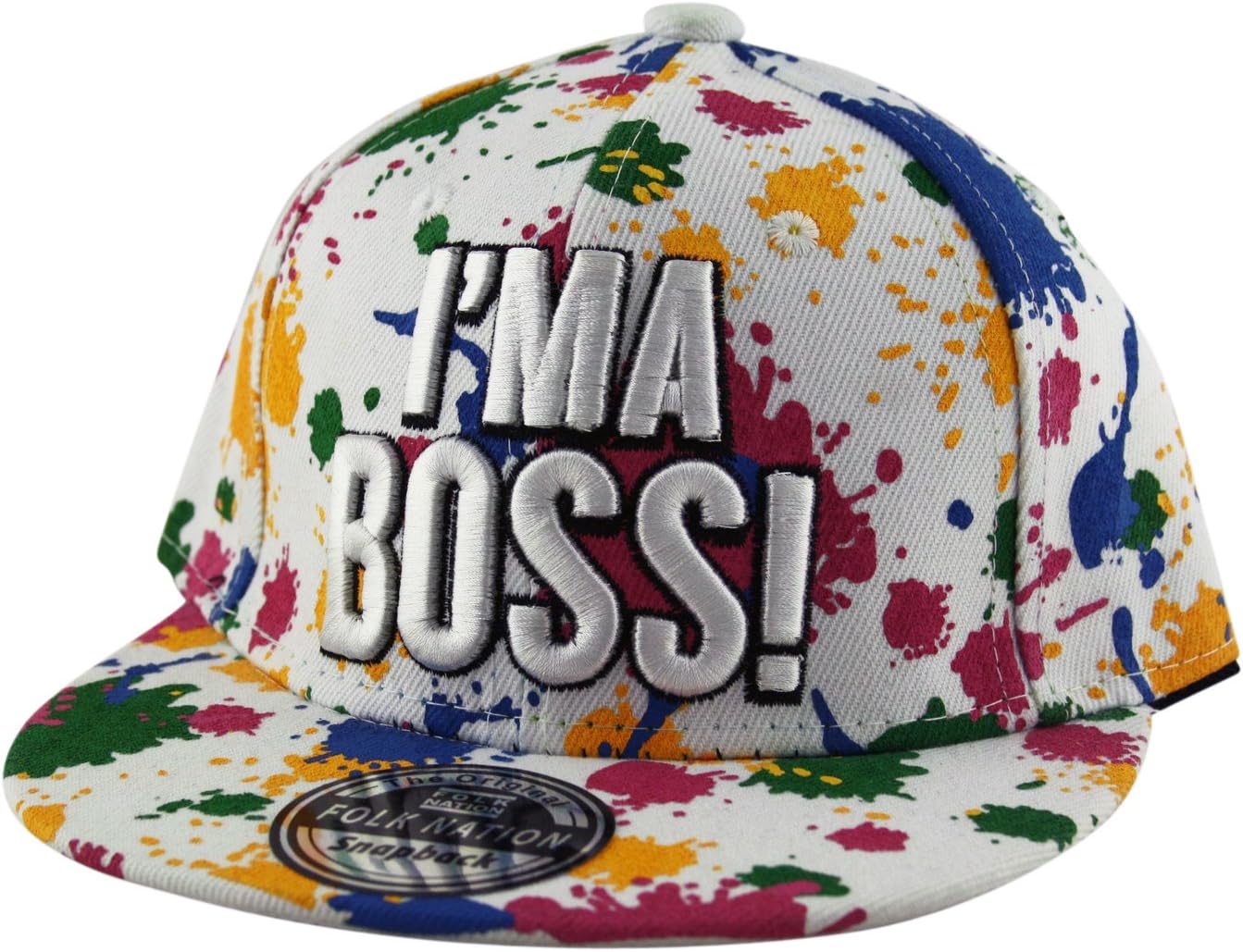 Folk Nation Youth I'm A BOSS Splash Print Snapback Cap Baseball Hat (Kids)