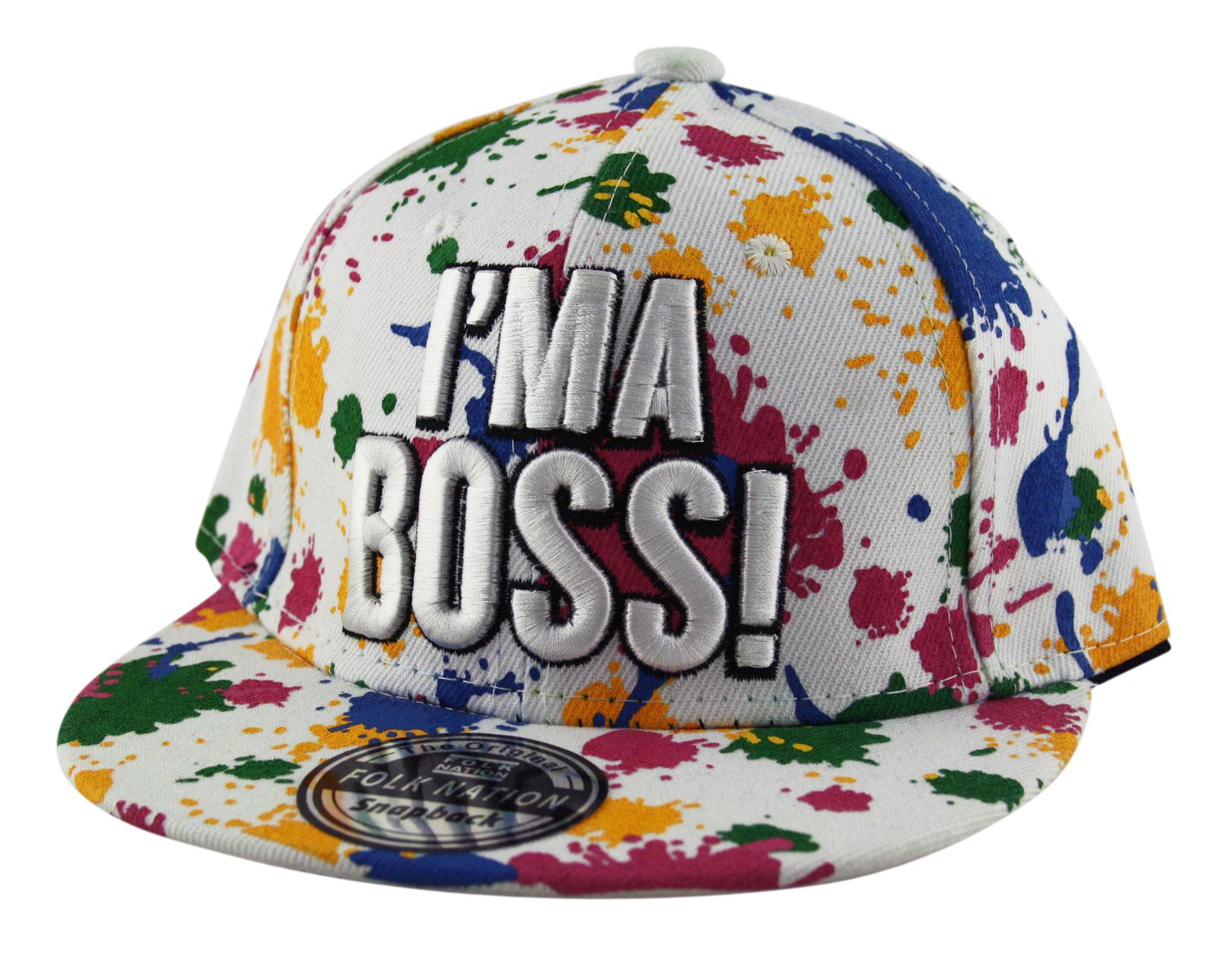 Folk Nation Youth I'm A BOSS Splash Print Snapback Cap Baseball Hat (Kids)