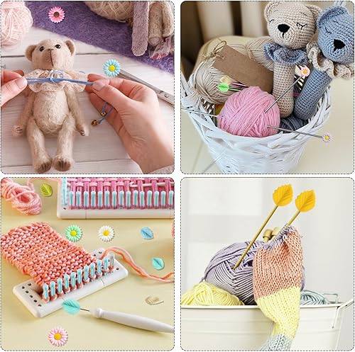 Miniatura 4 de ZZXLLRO 16 tapones de aguja de tejer, lindos protectores de punto de aguja de punto de aguja de margarita para principiantes, tejer ganchillo a