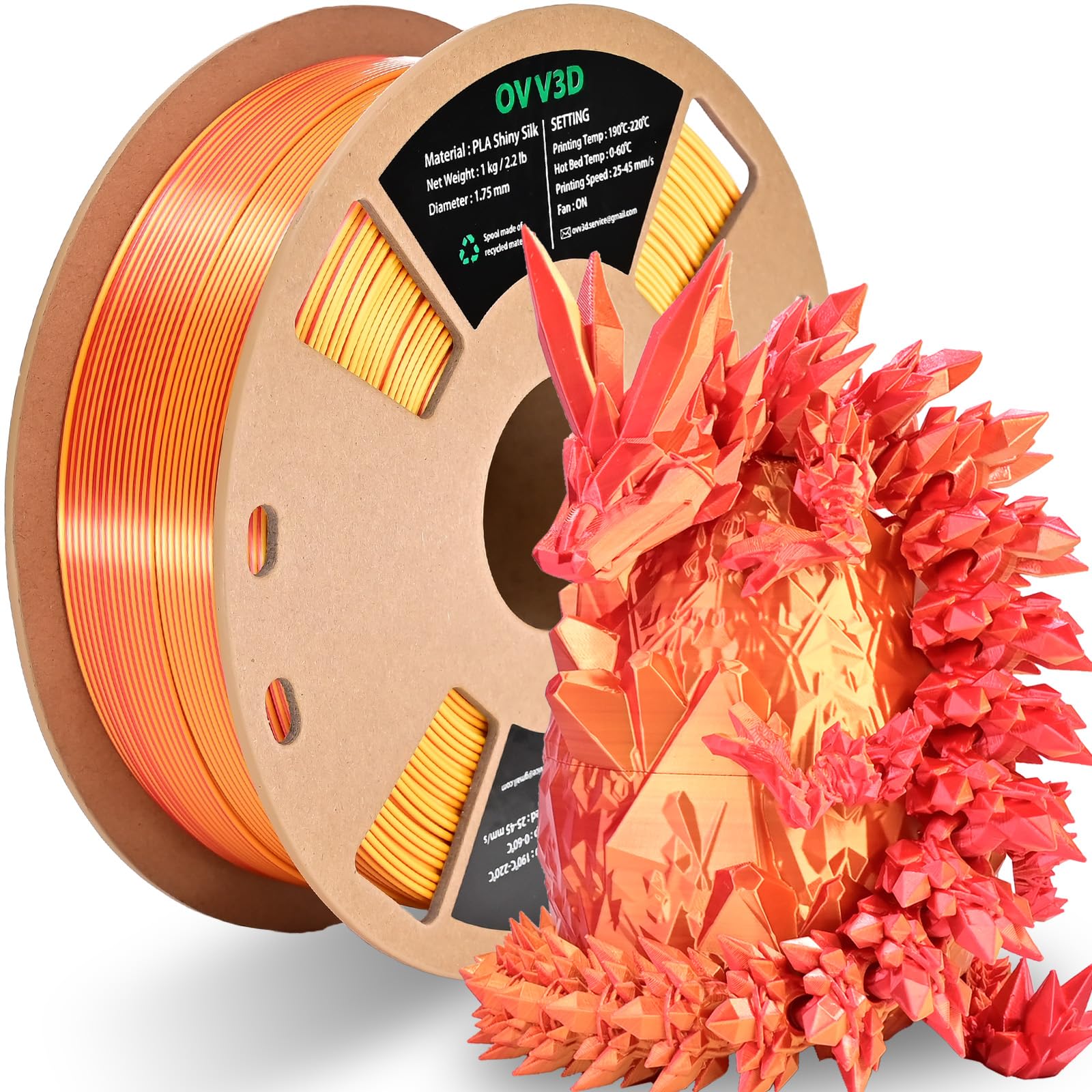 OVV3D PLA Filament 1.75mm, Red Gold 3D Printer Filament Silk PLA Dual Color, Red Gold PLA Filament, Color Change Every Inch Filament 3D Printer