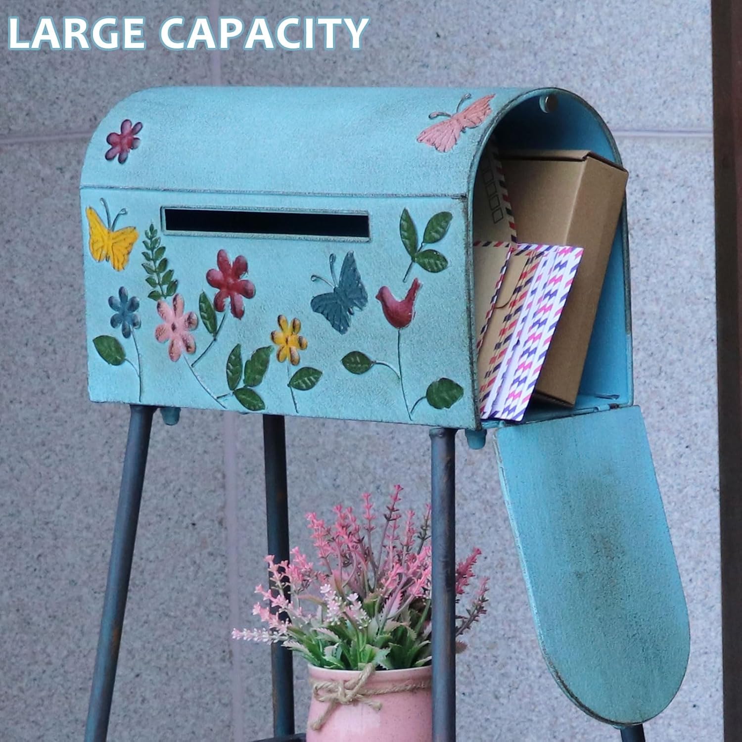 Mailboxes for Outside with Stand,Metal Mailbox and Stand Combination - Decorative Mailbox for Parcels, Envelopes & Garden Storage