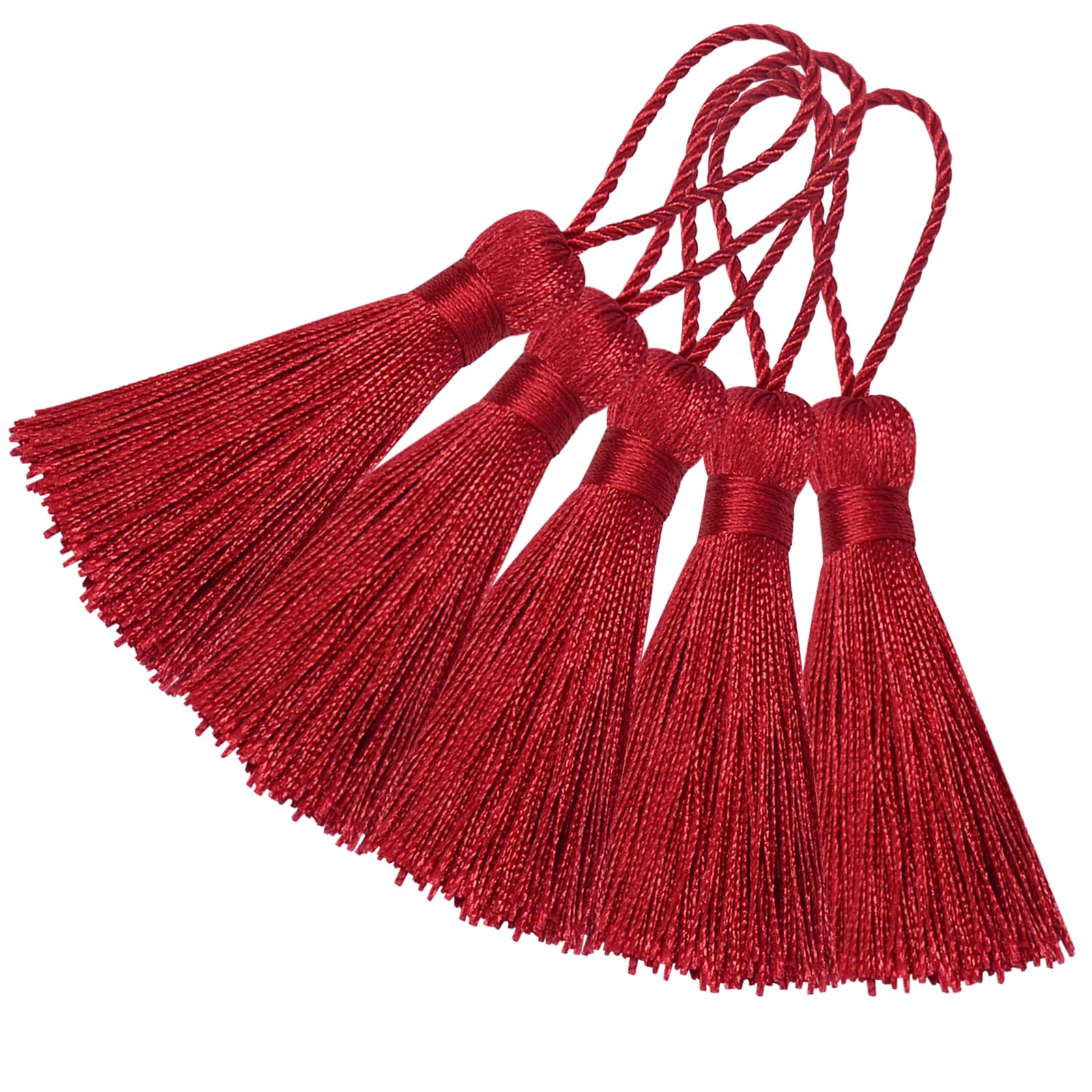 Handmade Bookmark Tassel DIY Craft: 20pcs Mini Silky Chinese Knot Pendant with Cord Loop for Jewelry Earrings, Garland, Graduation, Party, Keyring and Small Home Hanging Decoration (Wine Red)