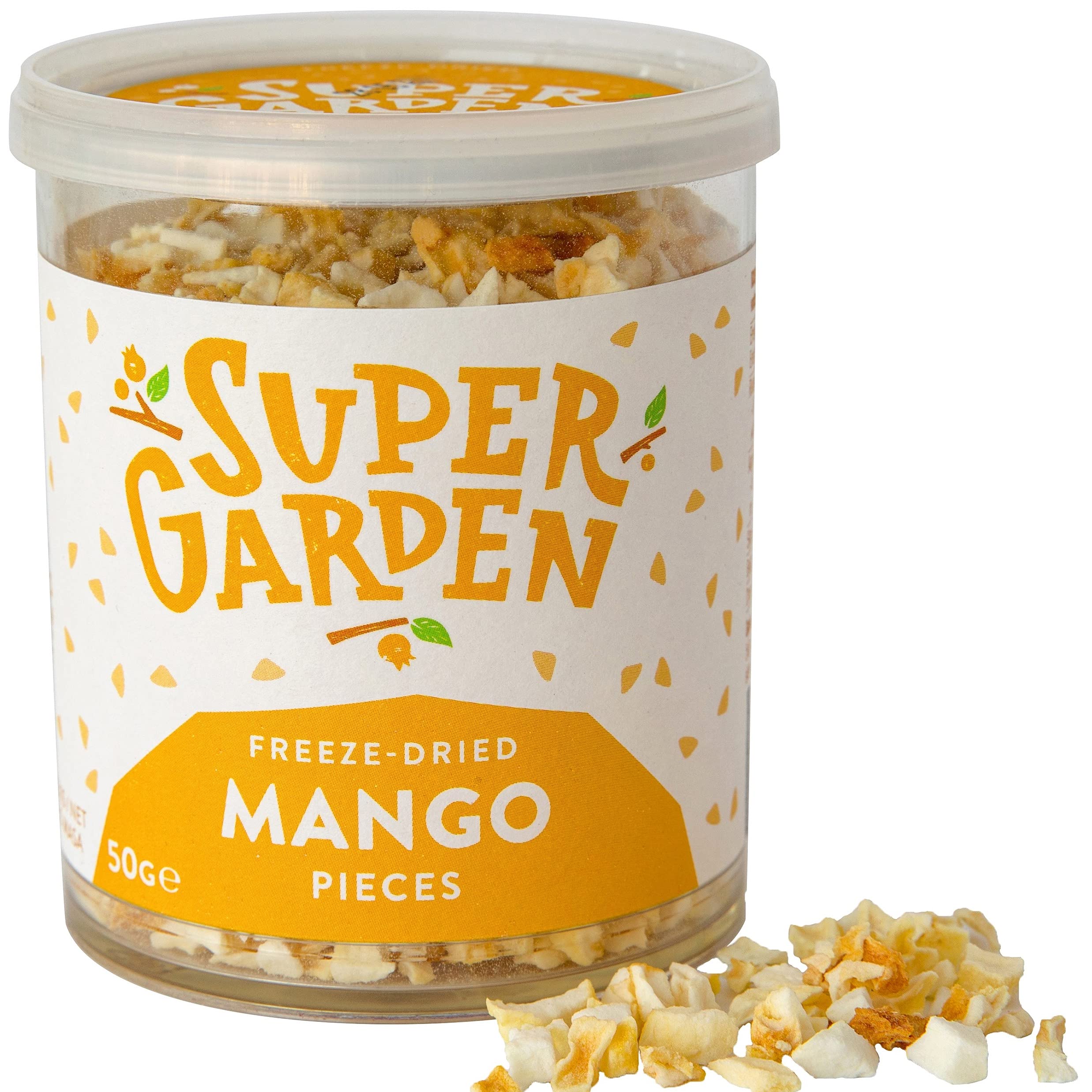 Super Garden Freeze Dried Mango Pieces | Freeze Dried Fruit | Flavourful, Nutritious Freeze Dried Mango Pieces | No Gluten, Preservatives or Added Sugar | Dried Berries Vegan Snacks | 50g