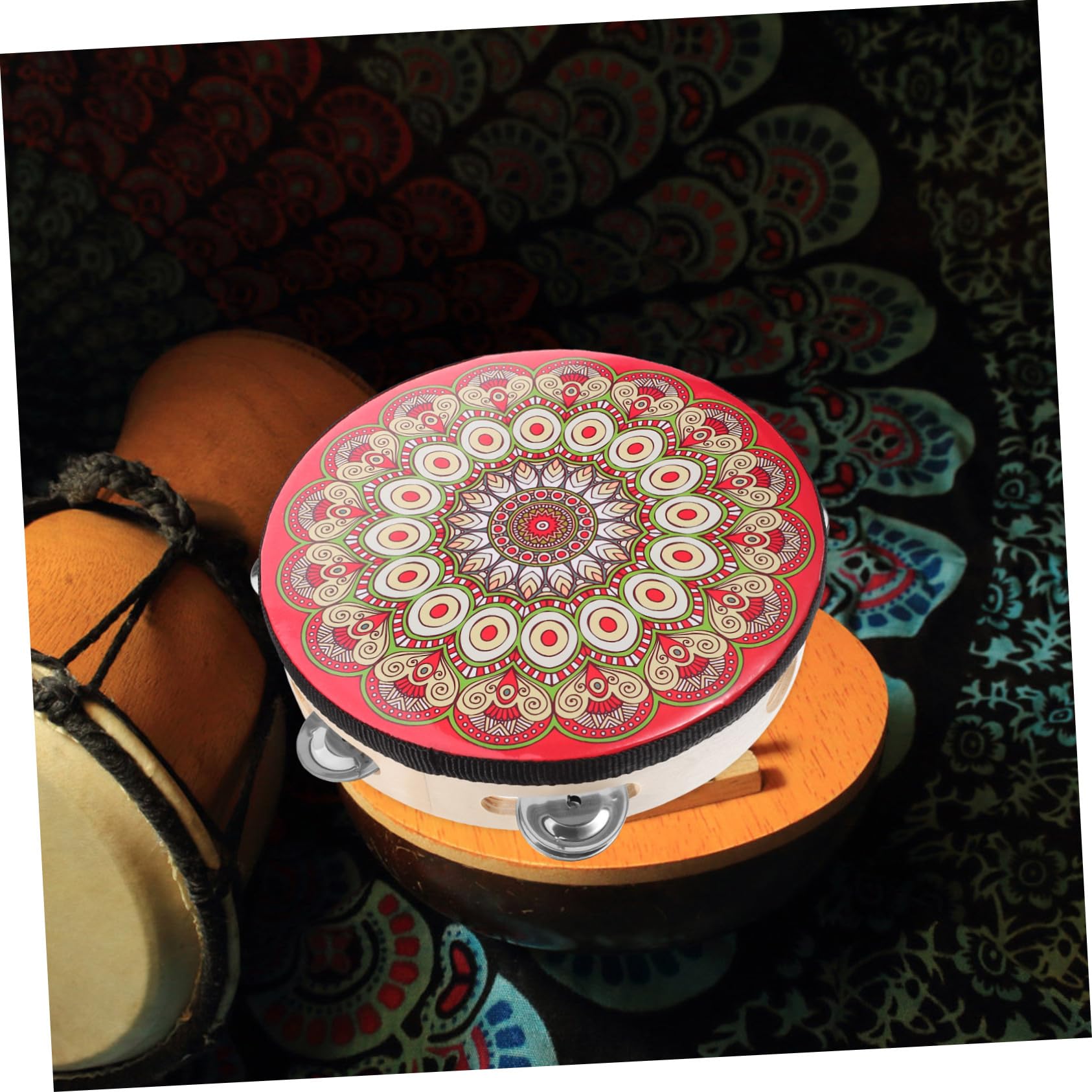 ibasenice 5piezas Tambourine De Madera De Diseño Para y Instrumento De Percusión Profesional Para Adultos y Entretenimiento