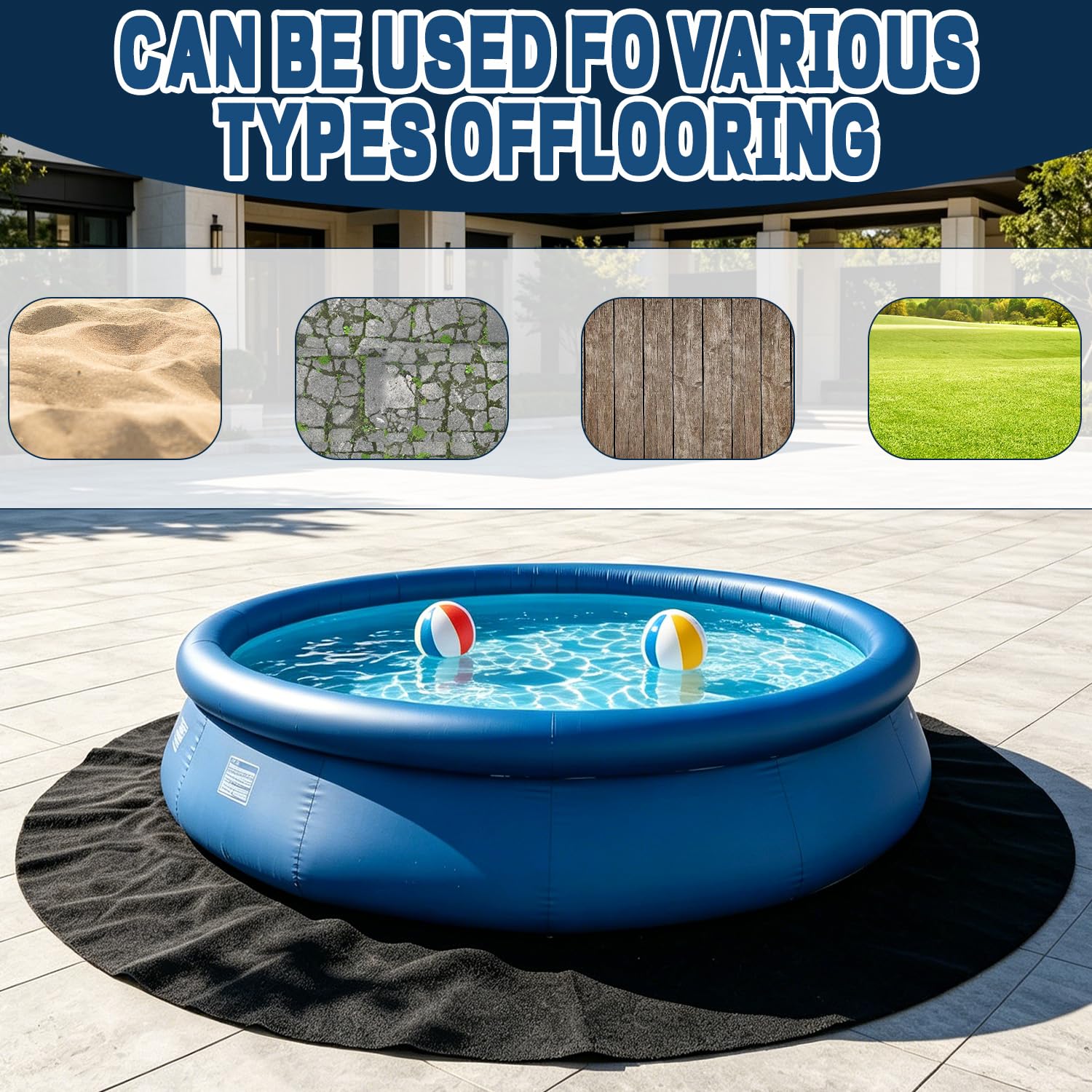 3m Pool Bodenplane Rund, Poolunterlage 305cm Rund, Pool Unterlage Outdoor, Bodenschutzmatte für Pools, UV-beständig & Reißfest Schwimmbecken Unterlage, Rutschfeste Pool Bodenmatte für Garten & Rasen