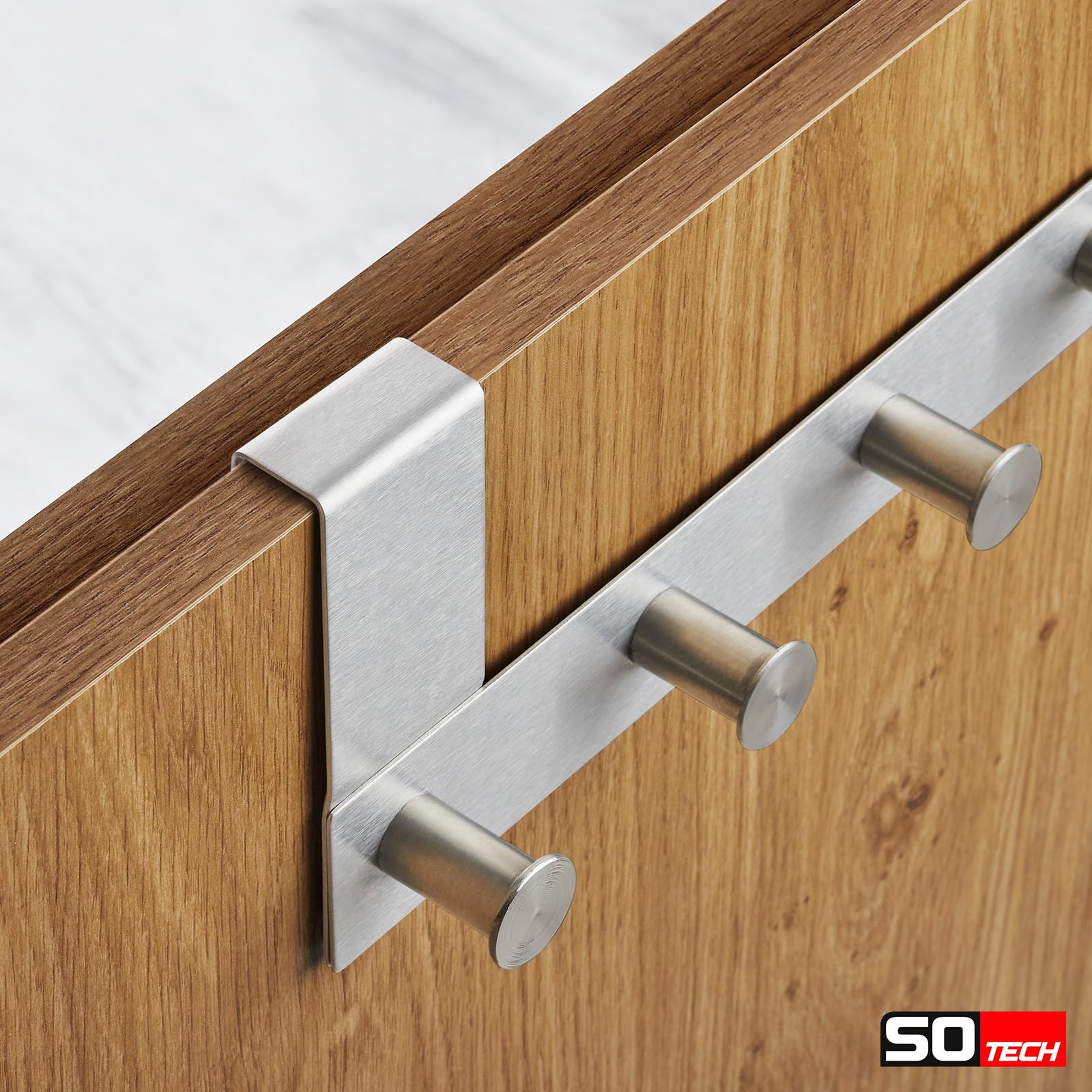 SOTECH Appendiabiti per Porte Linea I Acciaio Inox Opaco 380 x 110 mm 6 Ganci Battuta Max 16 mm