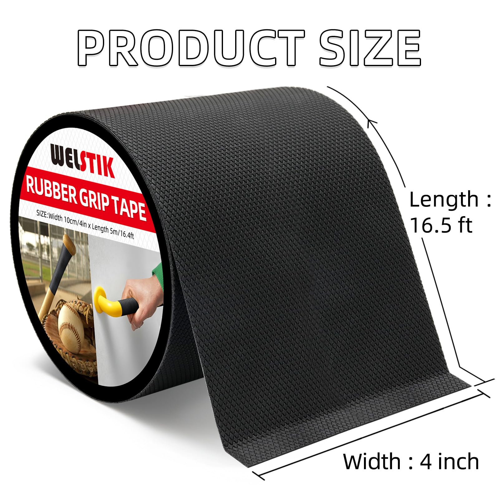 WELSTIK Cinta de agarre de goma, cinta antideslizante impermeable ultra fuerte con adhesivo texturizado para herramientas y dispositivos de bricolaje (negro, 2 pulgadas x 16.5 pies)