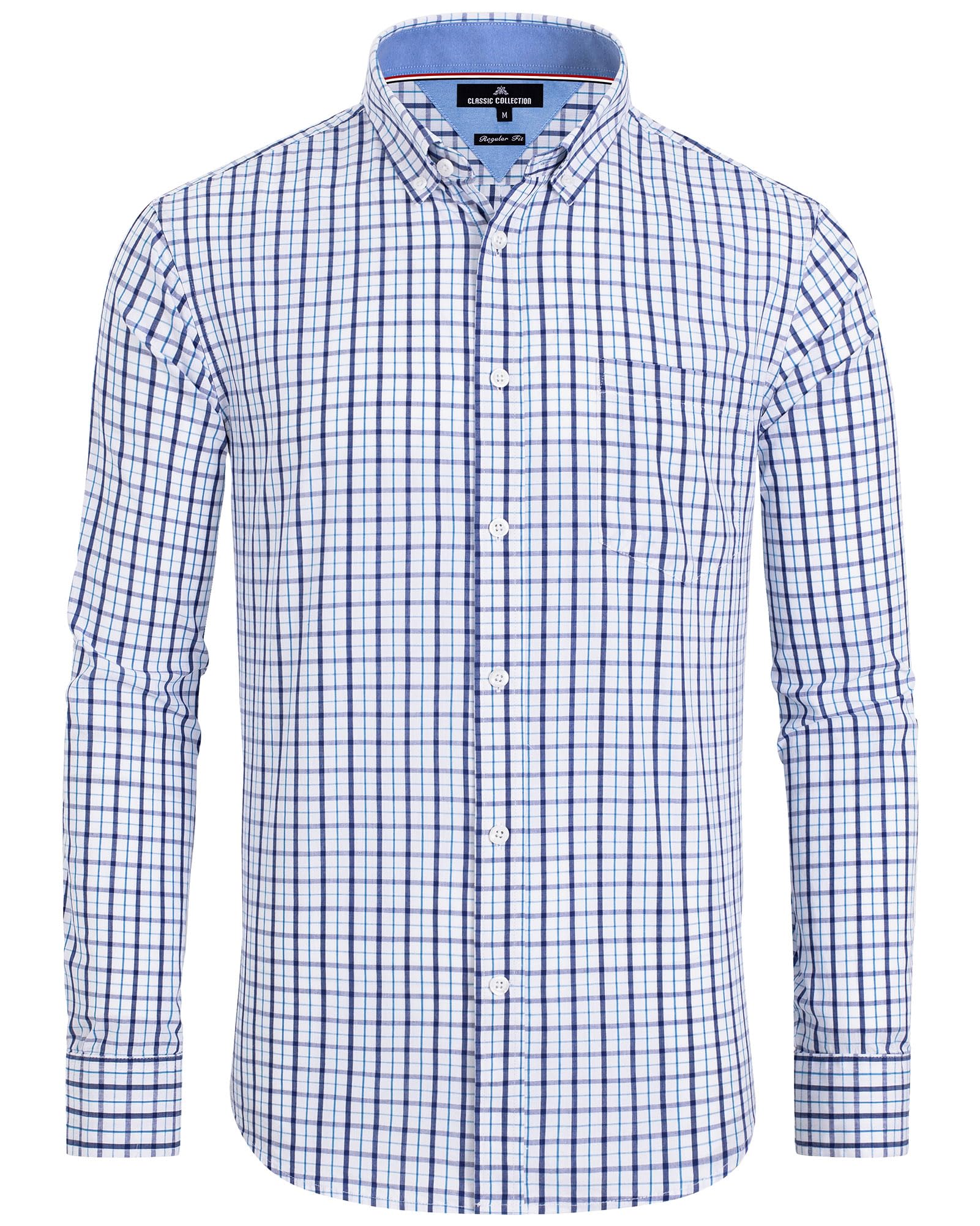 Alimens & Gentle Men's Plaid Button Down Shirts Cotton Long Sleeve Dress Shirts Regular Fit Gingham Shirts