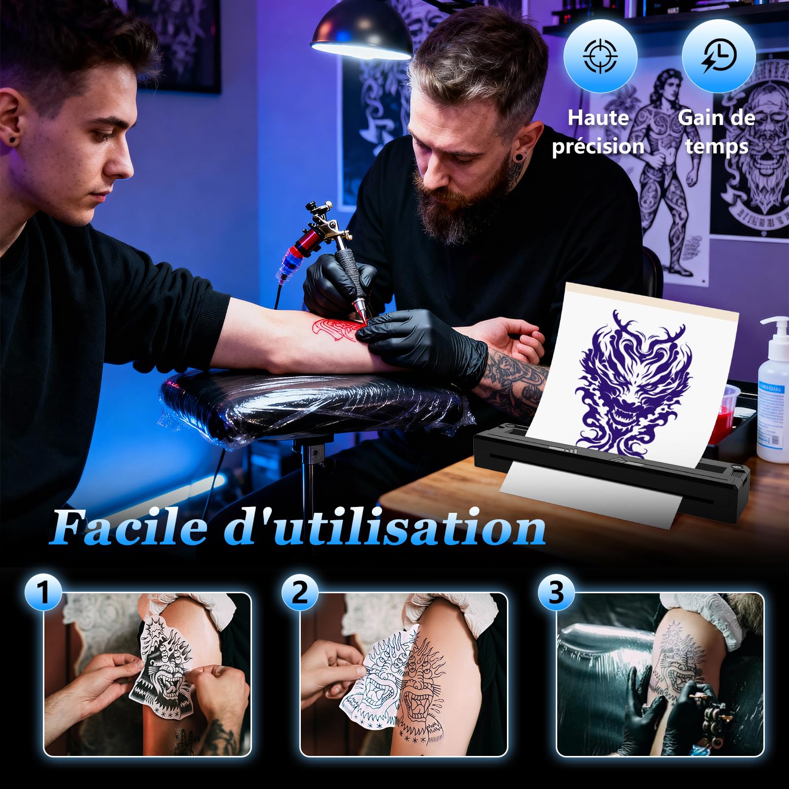 Pochoir de tatouage et imprimante thermique A4, kit de tatouage
