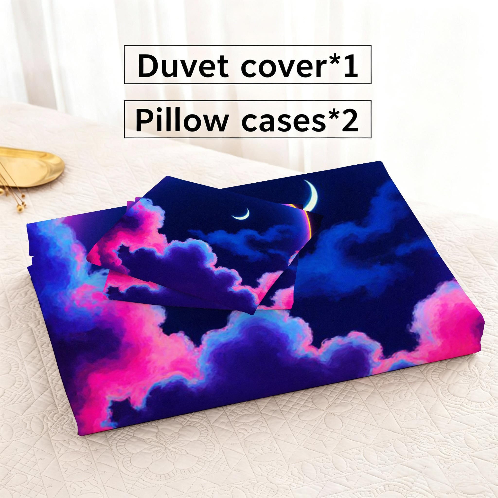 Funda Nórdica Cama 180, 240x260 cm Luna Morada, AQ2058 | 3D Estampado, con 2 Funda Almohada, con Cremallera Oculta, para Adultos Parejas, para Villa Dormitorio, Ligero Transpirable