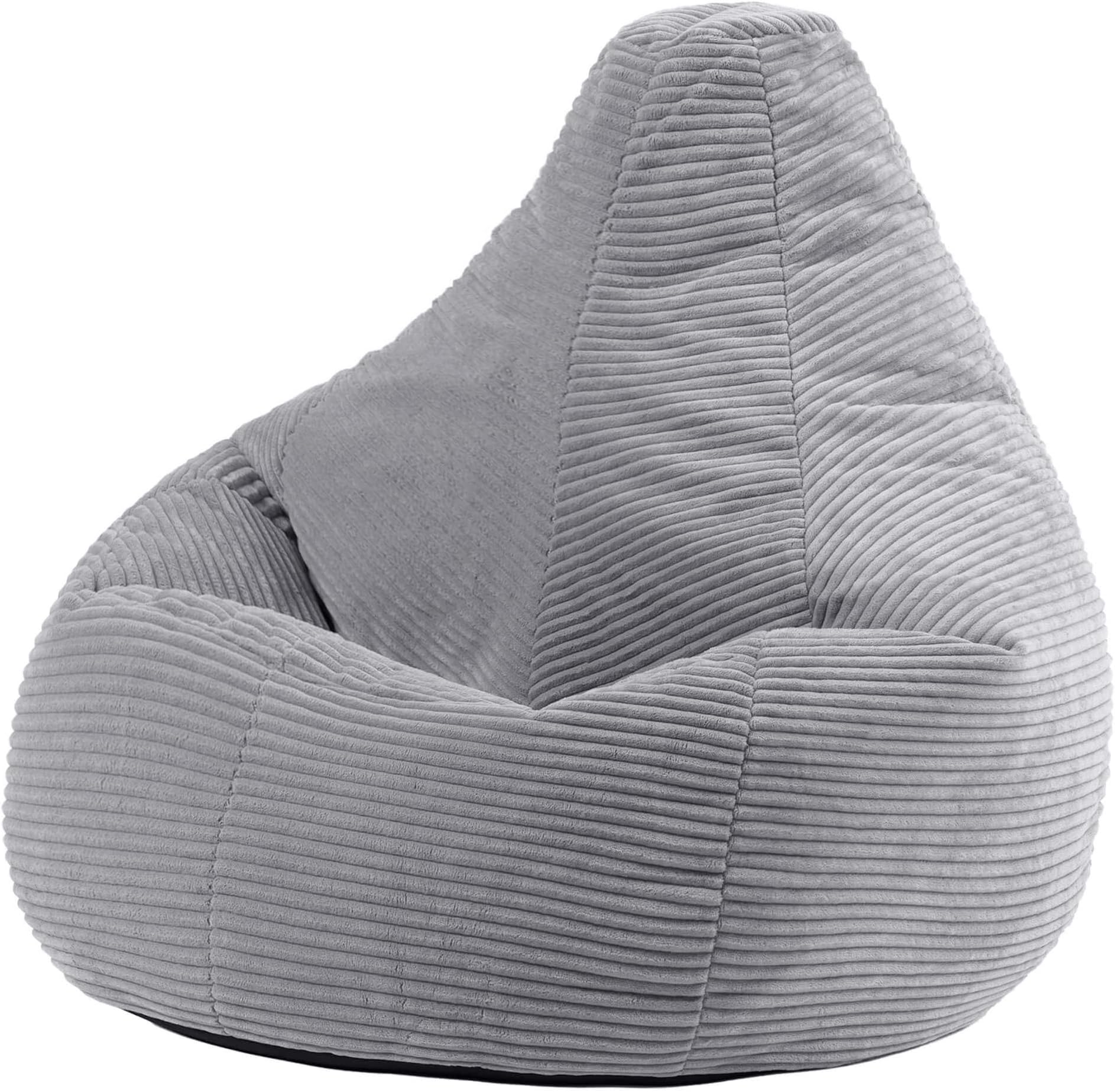 icon Dalton Cord Bean Bag Chair, Grey, Large Adult Bean Bag with Filling Included, Comfy Chair, Living Room Furniture, Bedroom Furniture