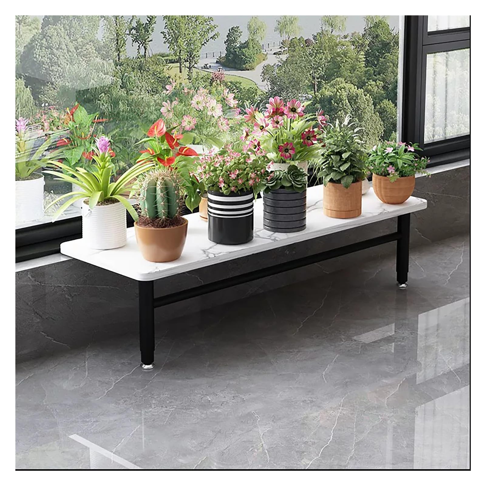 Estante para plantas de alféizar de ventana con patas ajustables de 32 pulgadas para balcón