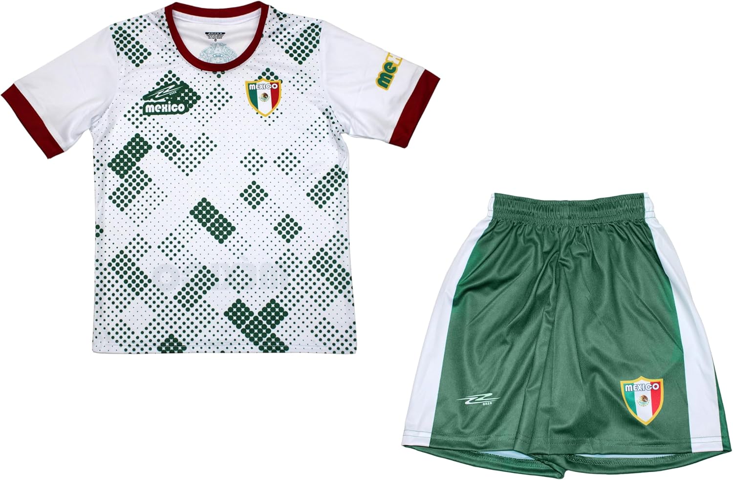 ARZA Sports Youth Mexico Soccer Uniform – Short Sleeve Jersey and Shorts, 100% Polyester