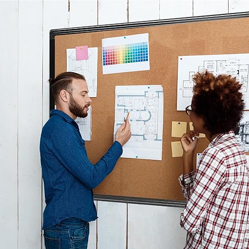 Miniatura 2 de Paquete de 2 tableros de anuncios de corcho de 48 x 36 pulgadas, marco de aluminio negro, corchos de 4 x 3 para pared, tablero de anuncios grande