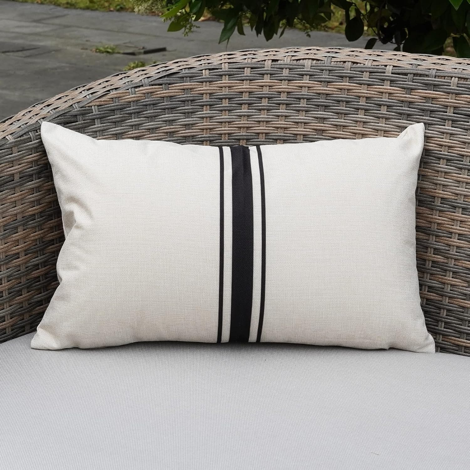 ONWAY Outdoor Pillow Covers Waterproof 12X20 Set of 2 Lumbar Throw Pillow Cover Beige and Black Striped Outdoor Pillows for Patio Furniture - Image 4