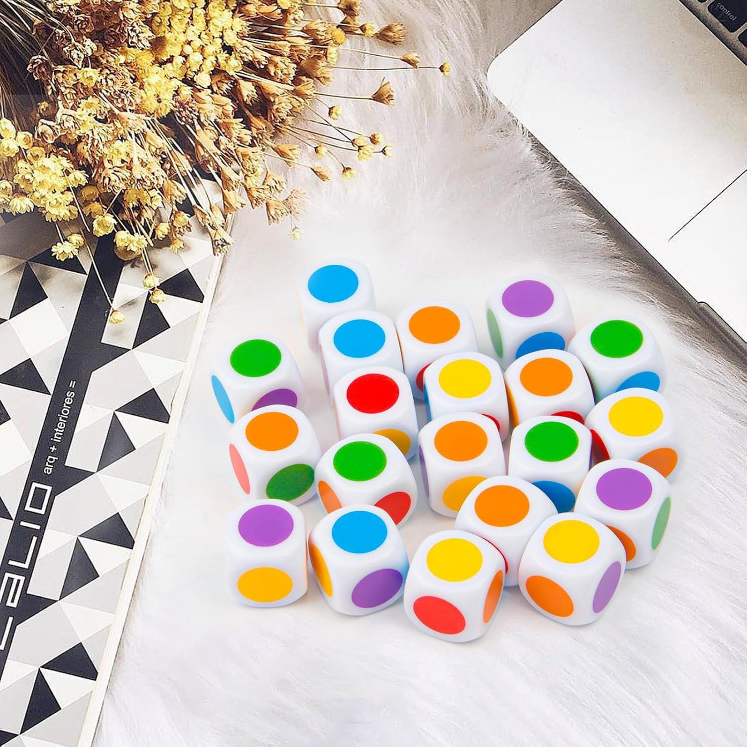 16MM Blank on Each Face D6 Six Sided Dice 20PCS Cube Game Dice Teaching Plastic Cubes for Education Classroom Teaching Mathing Board Game Playing Rolling
