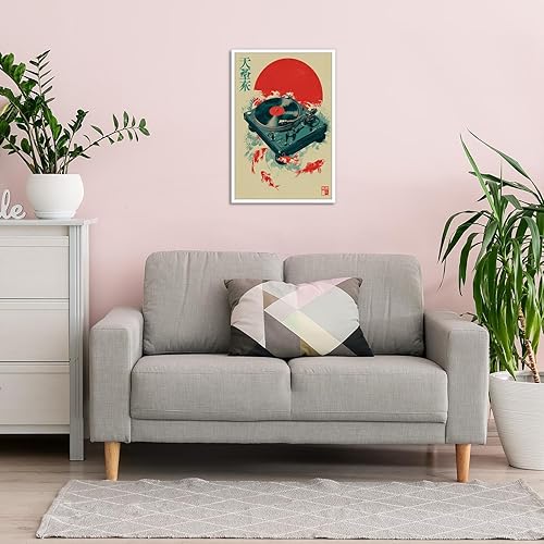 Miniatura 5 de Bizabud Póster de vinilo retro para tocadiscos de música japonesa, arte de pared asiático, Ukiyo-e Koi, peces que nadan, inspiradas en zen, pintura